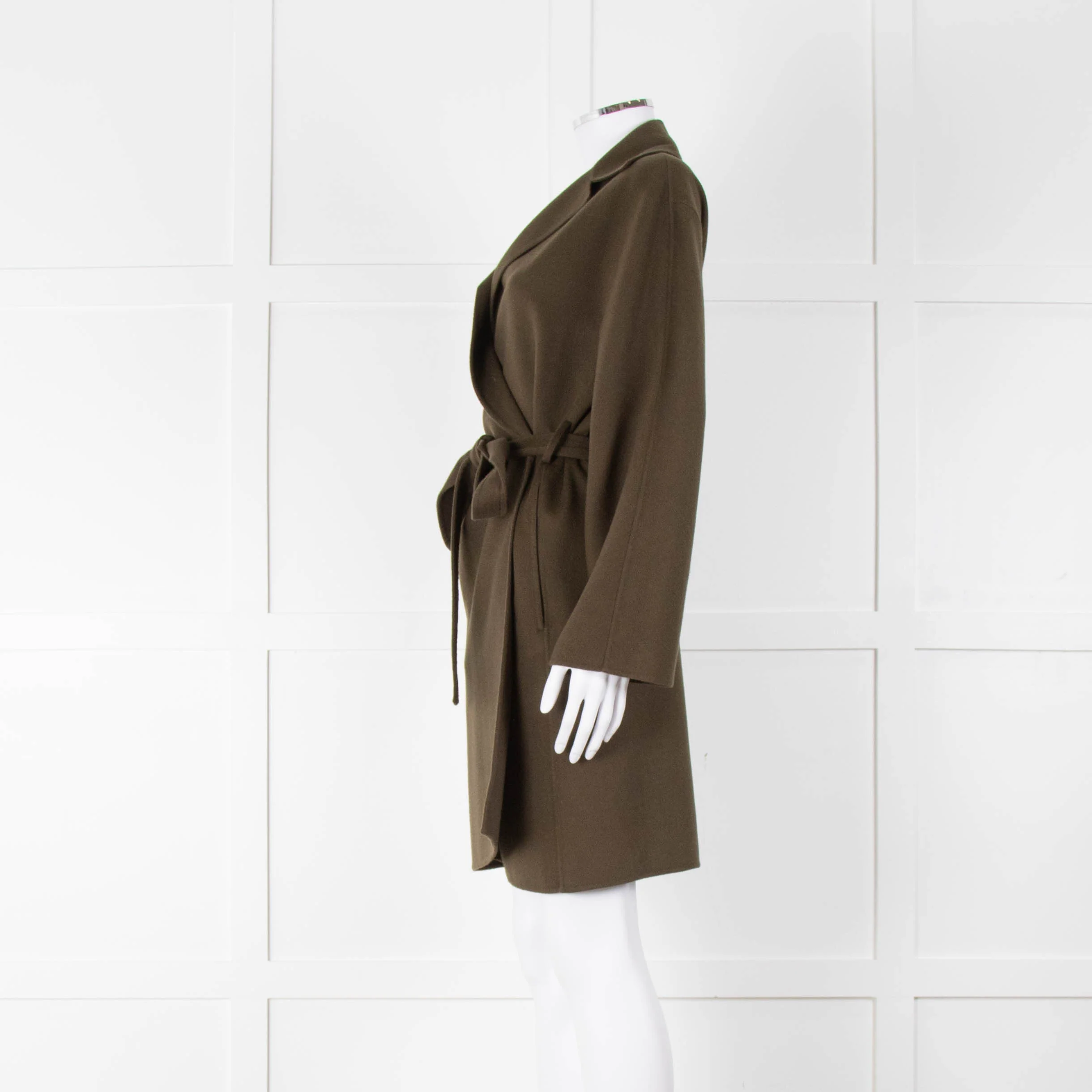 Joseph Khaki Buttlonless Wool Silk Coat with Tie Waist - Image 7