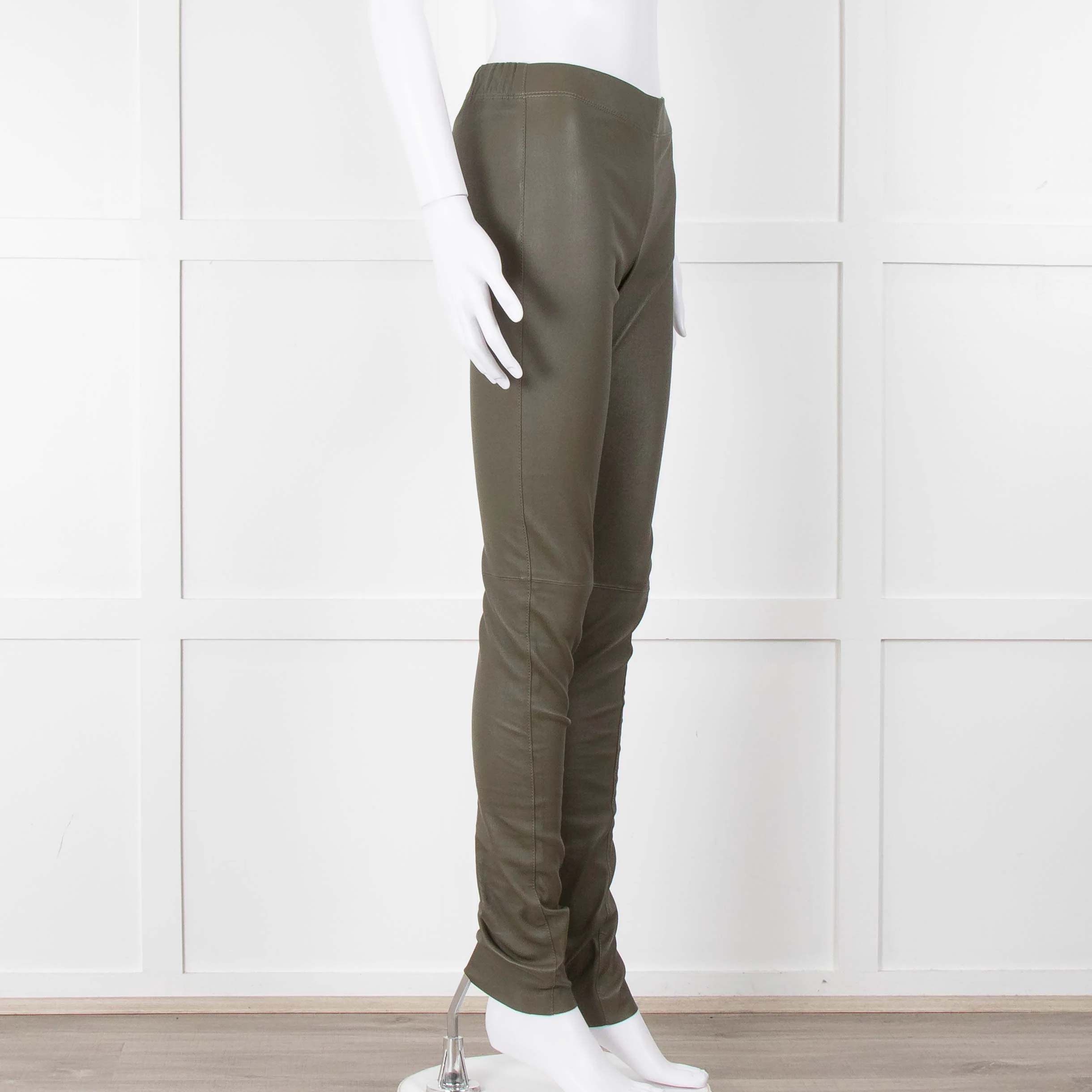 Joseph Khaki Leather Stretch Leggings - Image 2