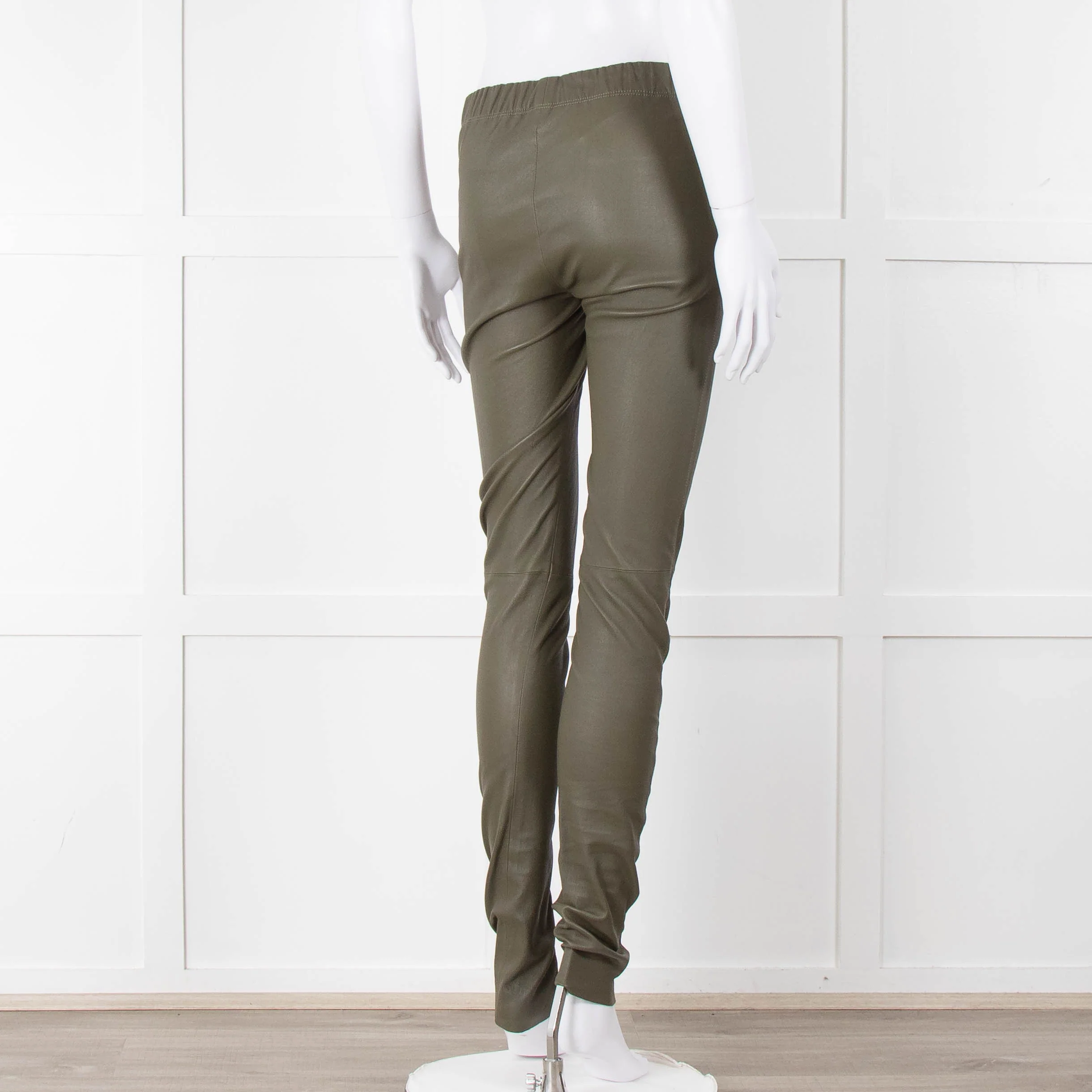 Joseph Khaki Leather Stretch Leggings - Image 4