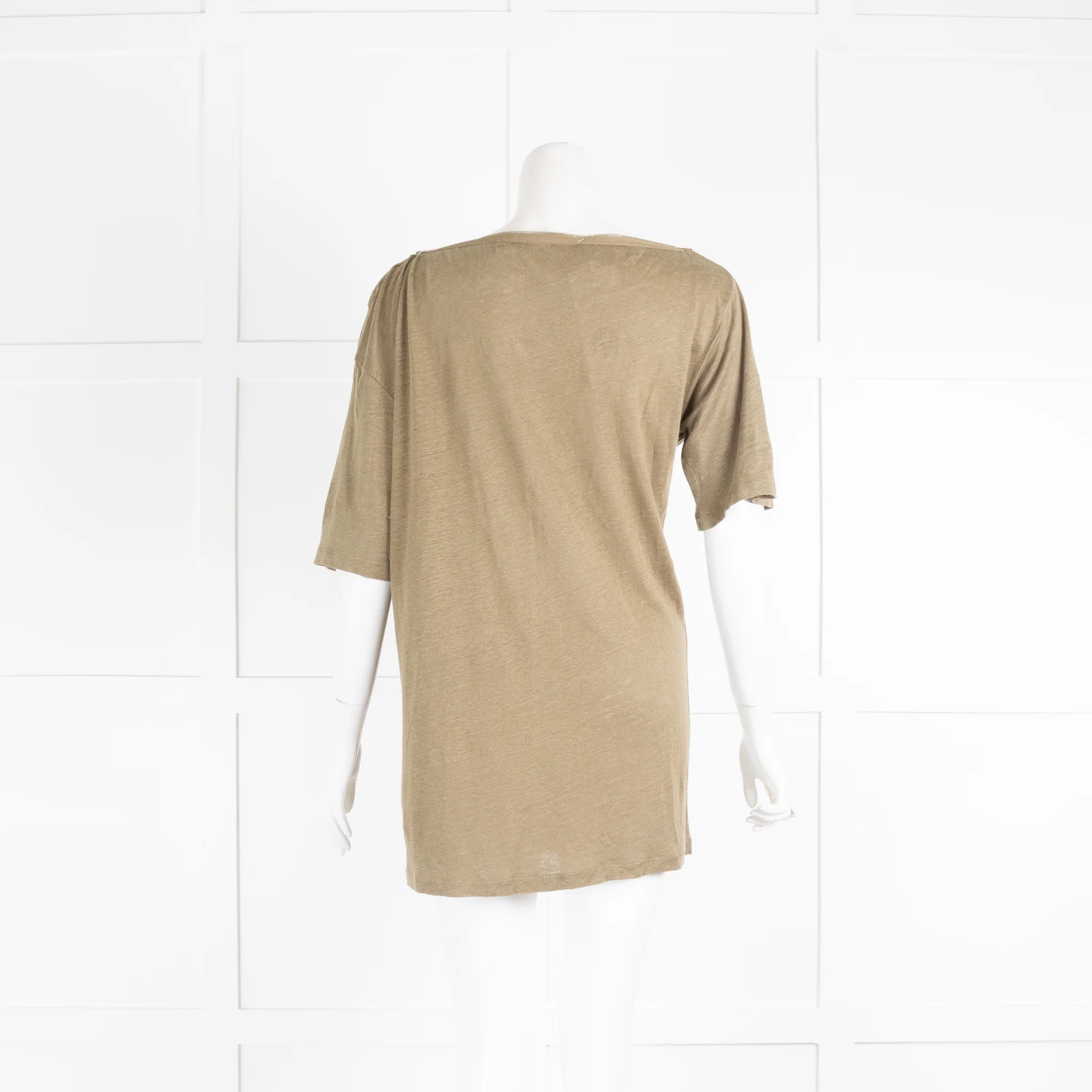 Joseph Khaki T-Shirt with Zip Detail Collar - Image 3