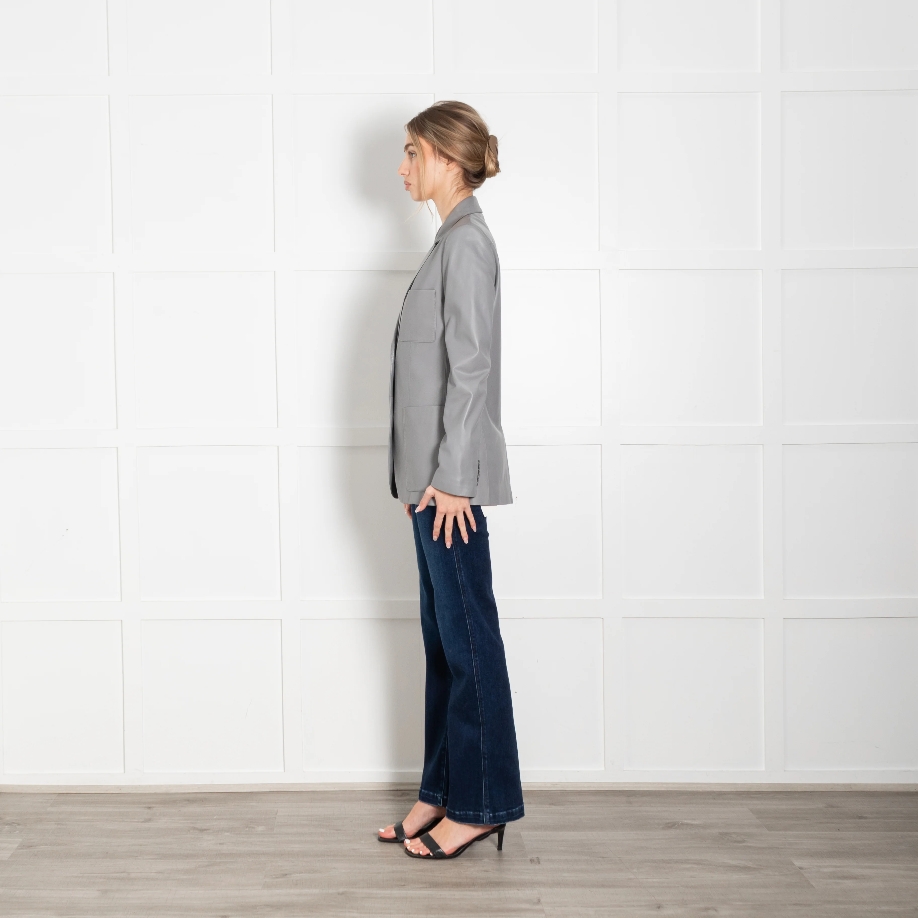Joseph Light Grey Leather Blazer Jacket - Image 4