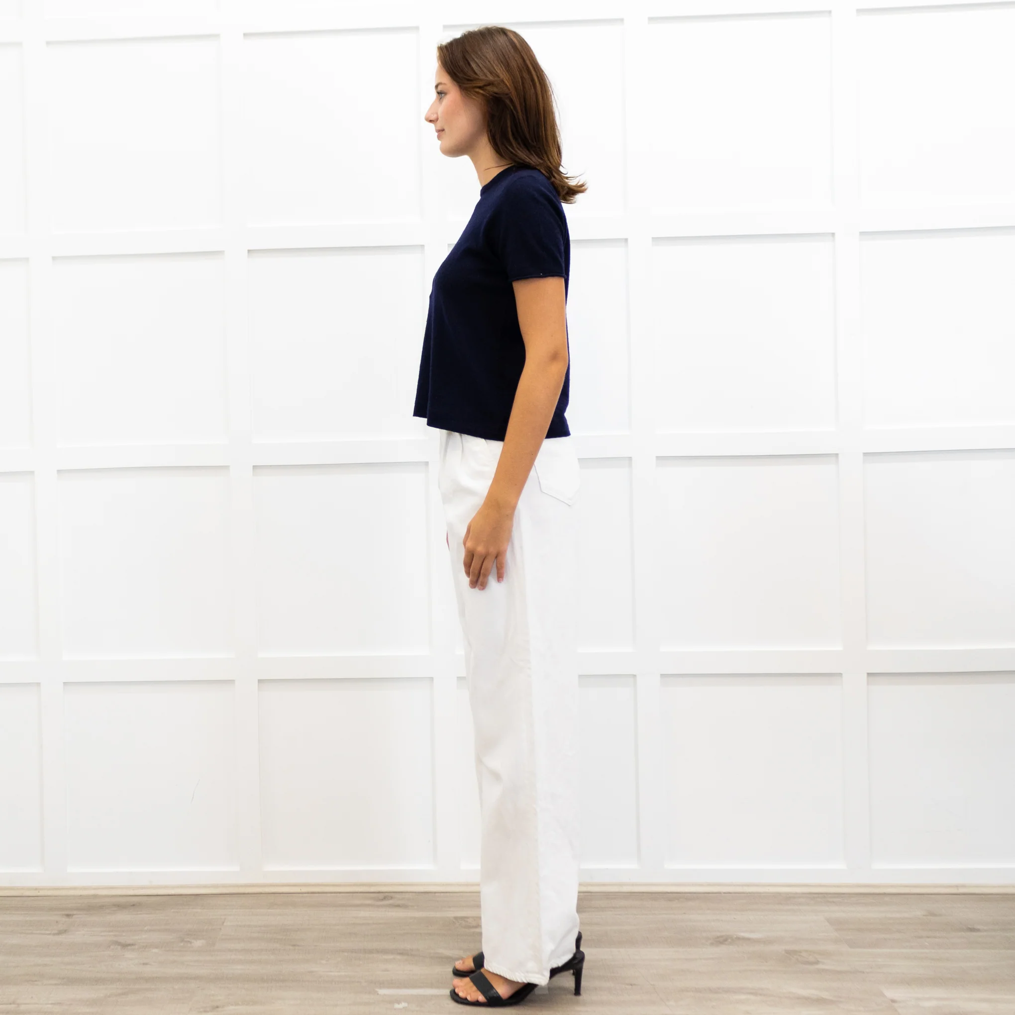 Joseph Navy Fine Knit Short Sleeve Cashmere Sweater - Image 4