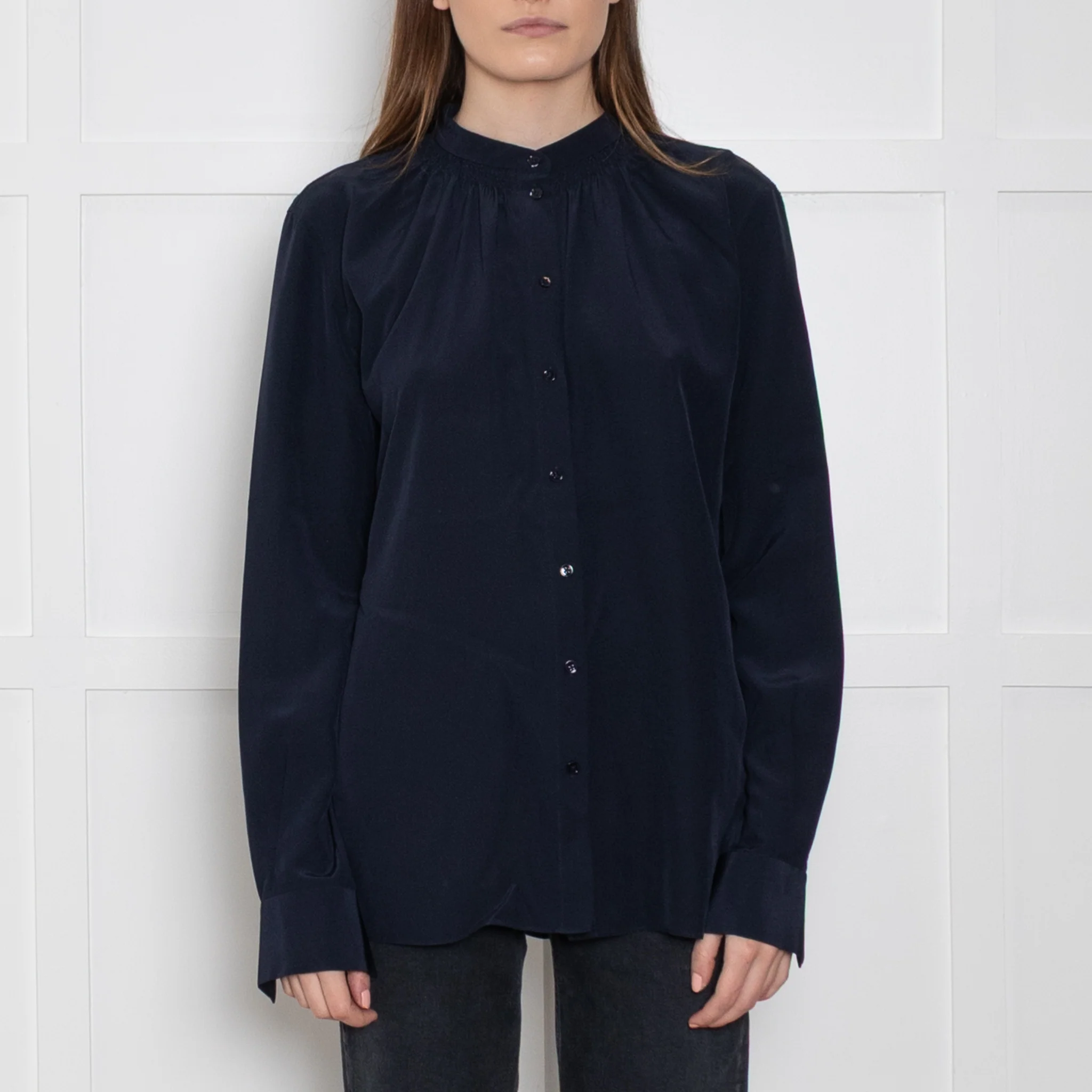 Joseph Navy Silk Button Up Blouse - Image 2