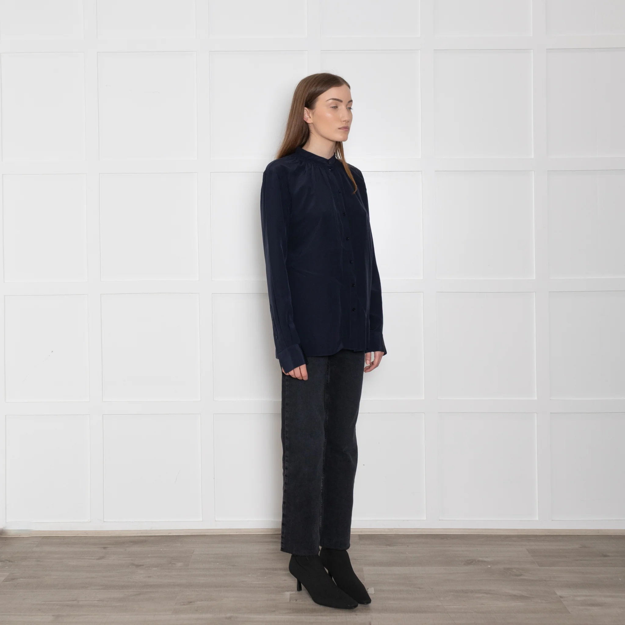 Joseph Navy Silk Button Up Blouse - Image 7