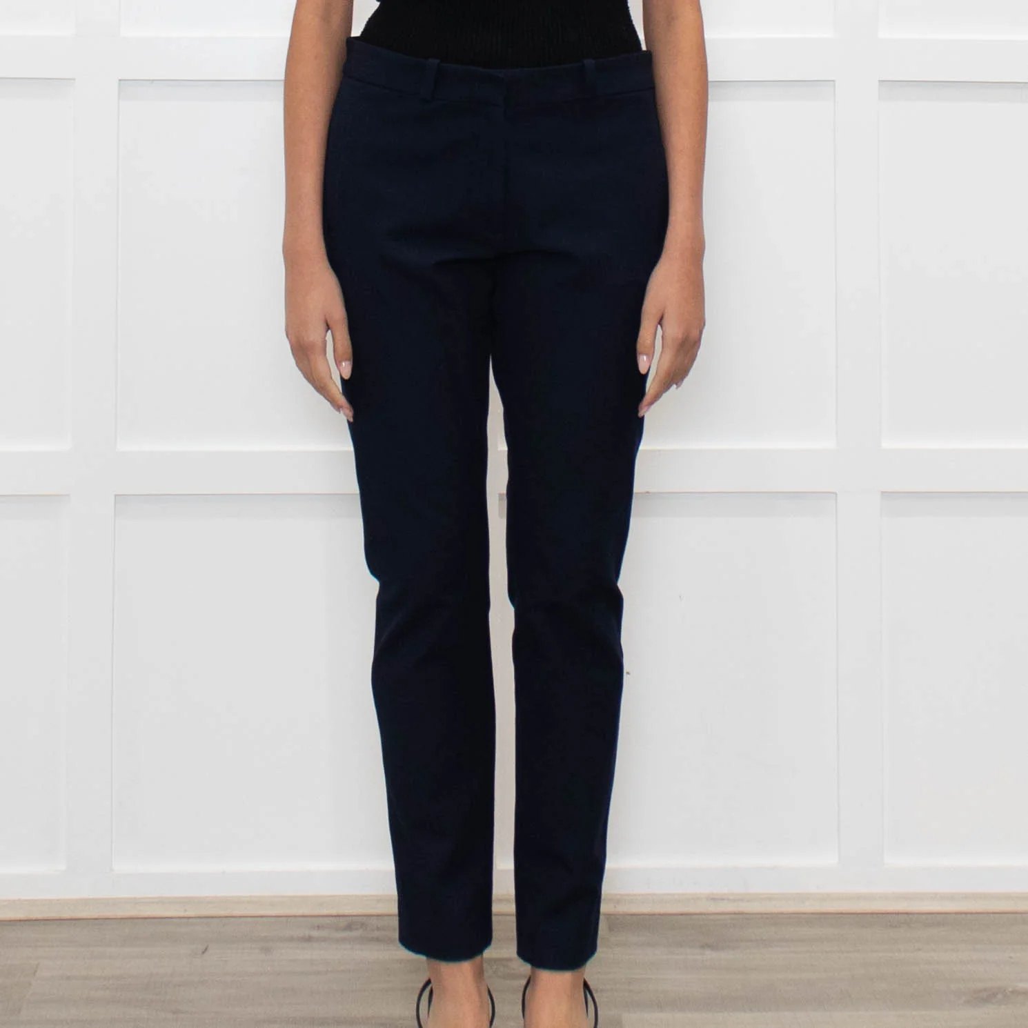 Joseph Navy Slim Leg Cotton Blend Trousers - Image 2