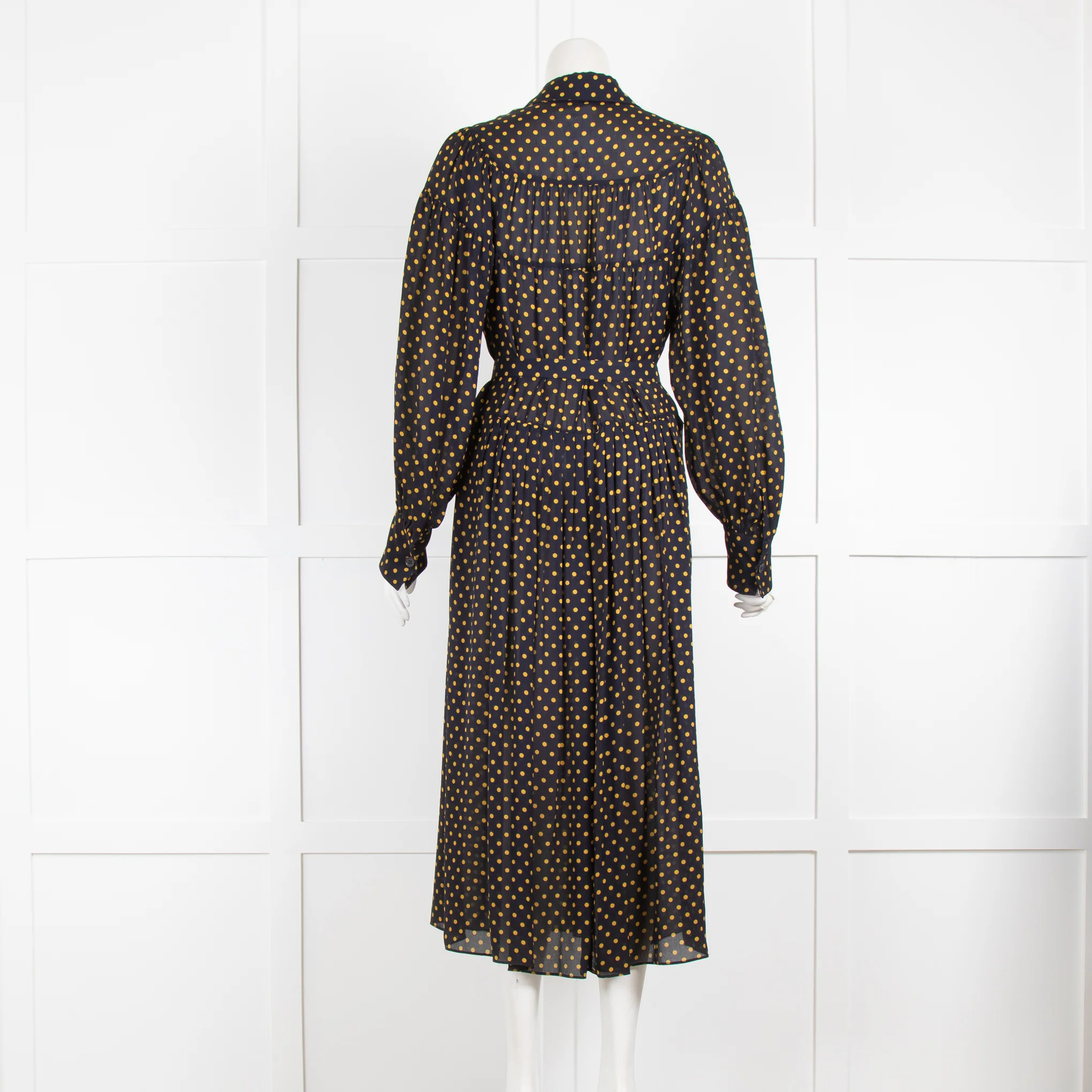 Joseph Navy with Yellow Polka Dot Silk Midi Dress - Image 3