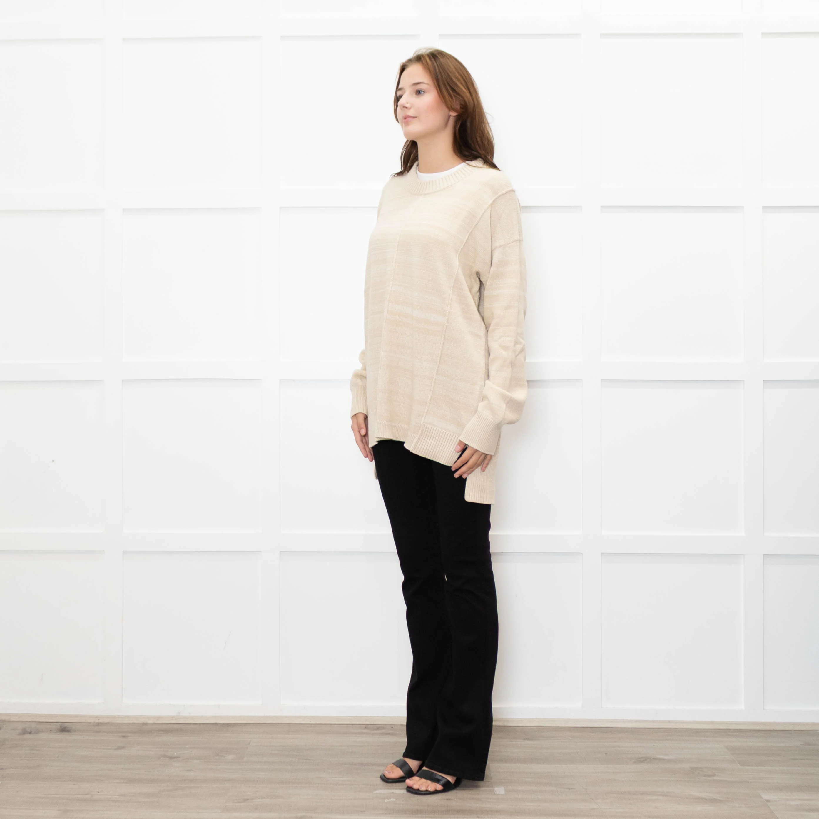 Joseph Oatmeal Round Neck Jumper - Image 3