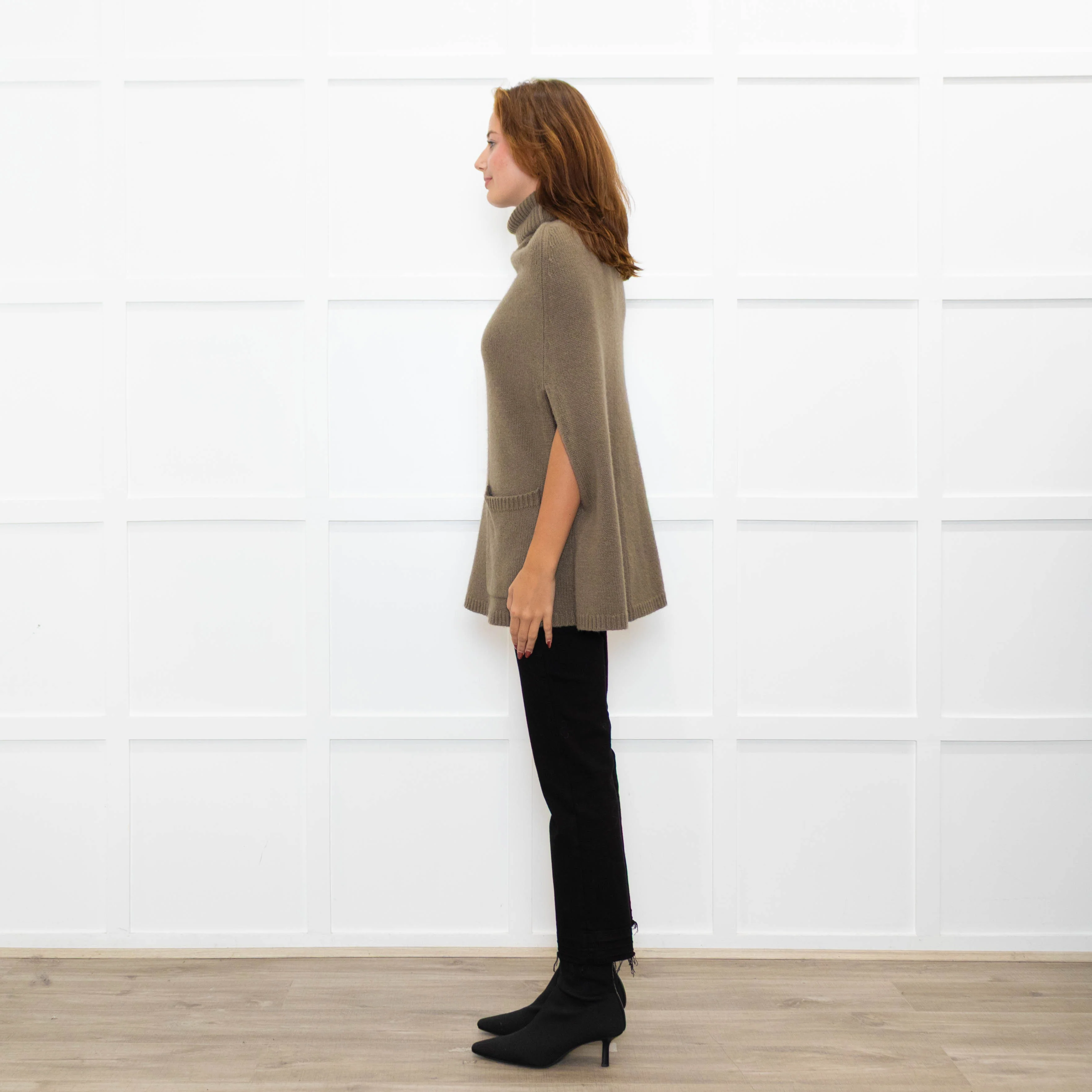 Joseph Olive Green Cashmere High Neck Cape - Image 4