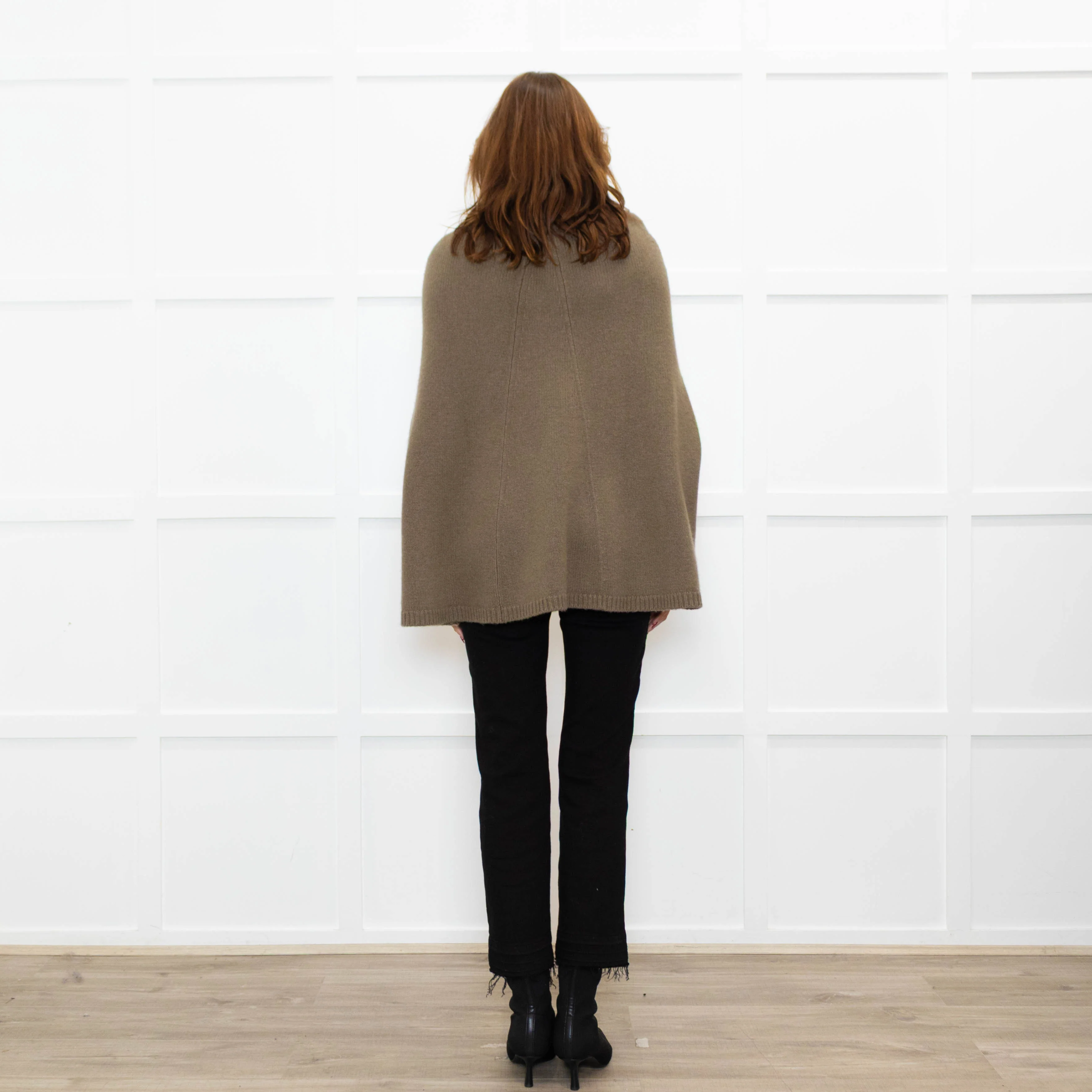 Joseph Olive Green Cashmere High Neck Cape - Image 5