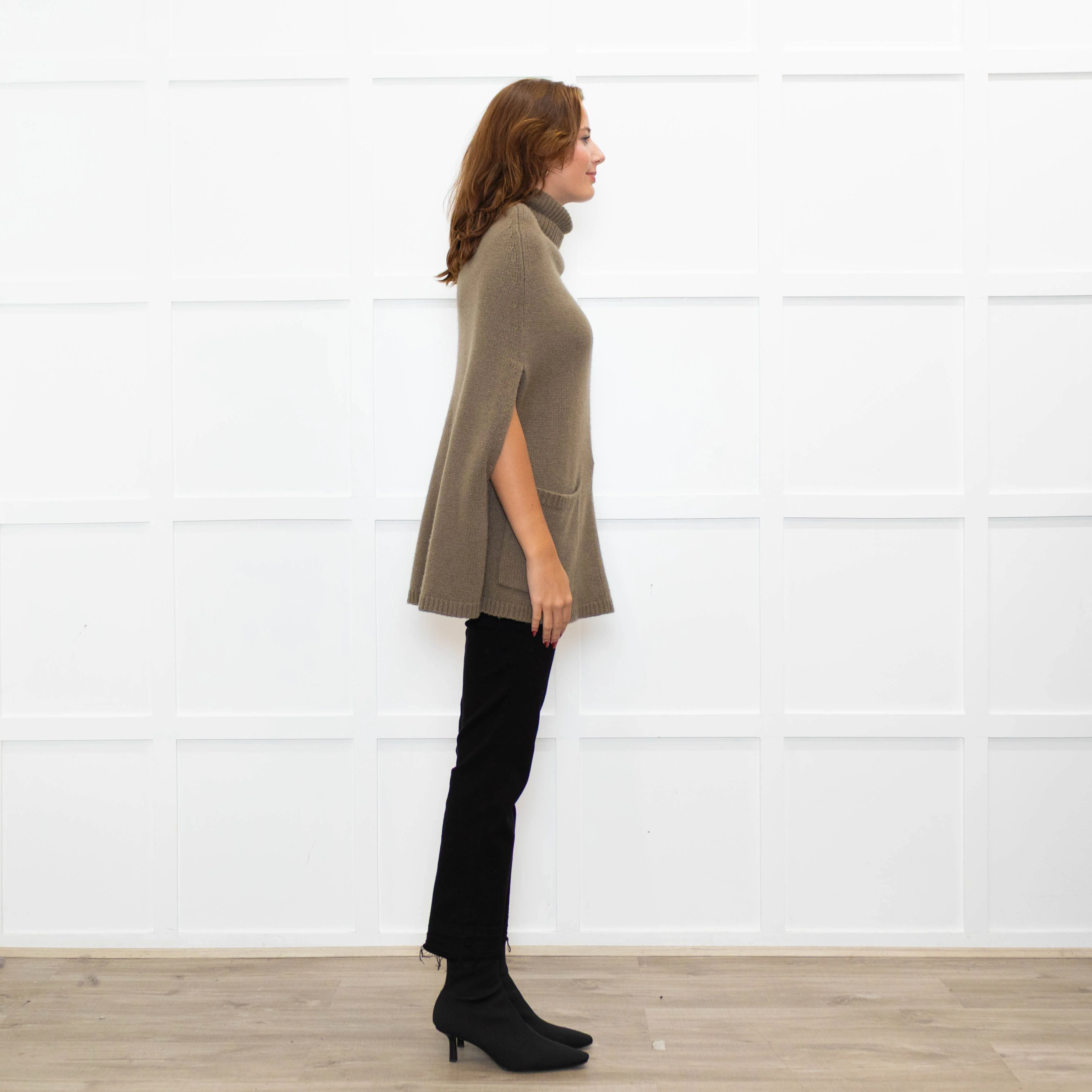 Joseph Olive Green Cashmere High Neck Cape - Image 6