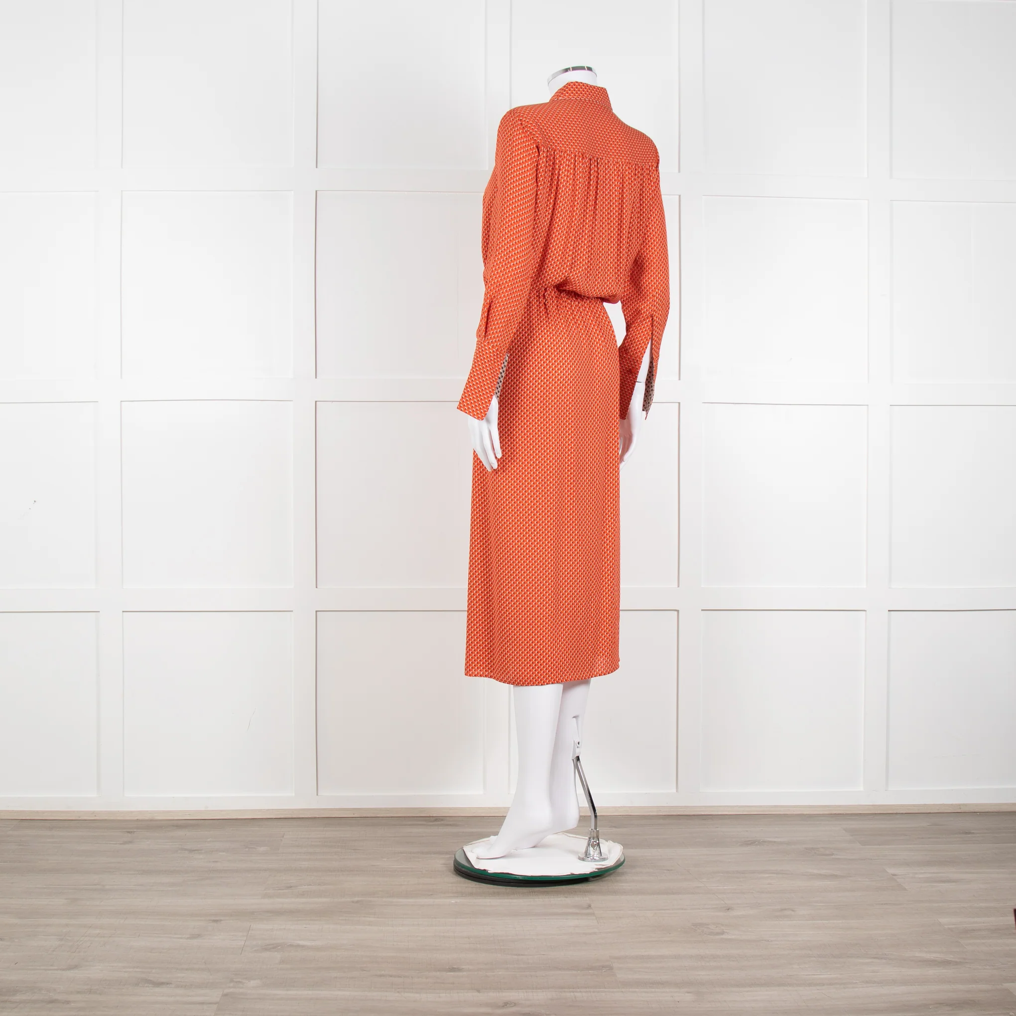 Joseph Orange Floral Print Silk Buttoned Midi Shirt Dress With Drawstring Waist - Image 4