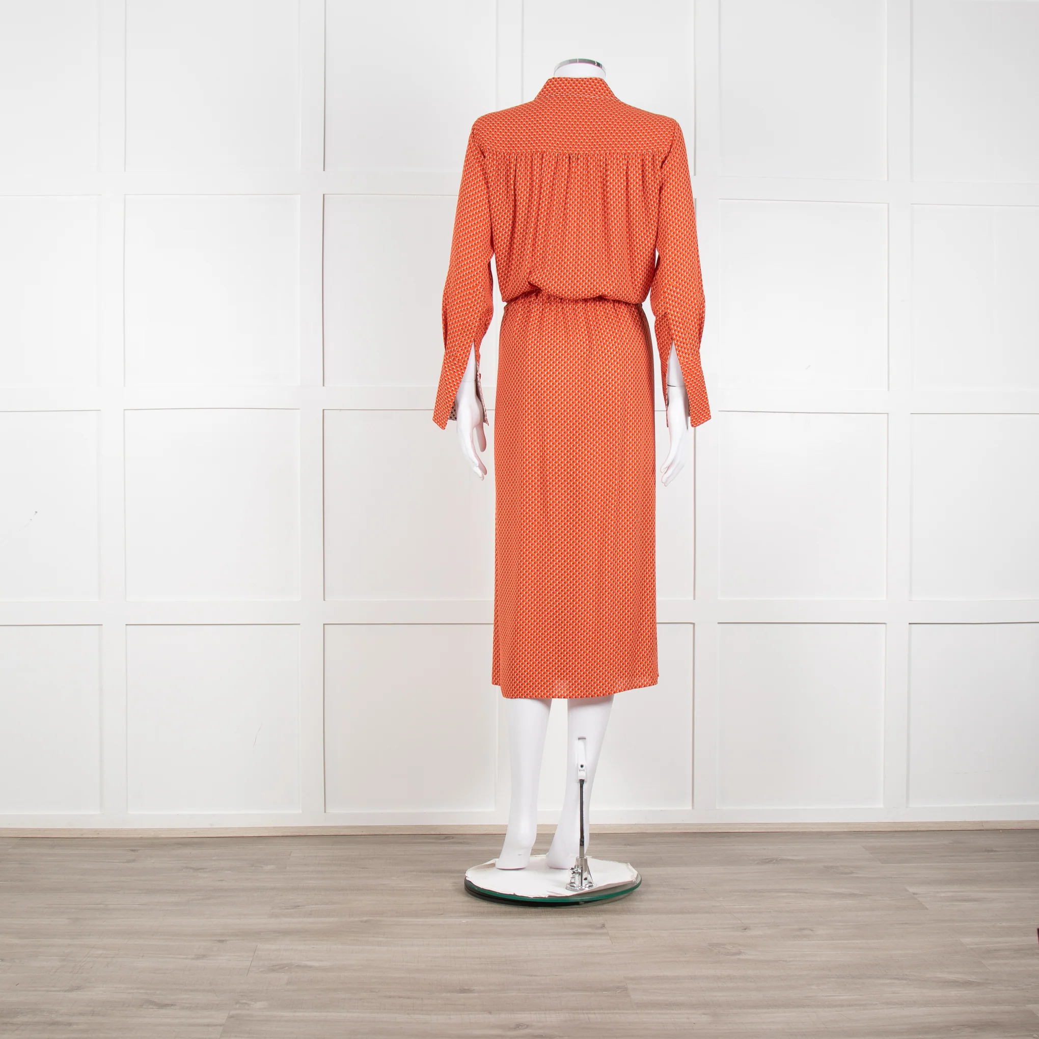 Joseph Orange Floral Print Silk Buttoned Midi Shirt Dress With Drawstring Waist - Image 5