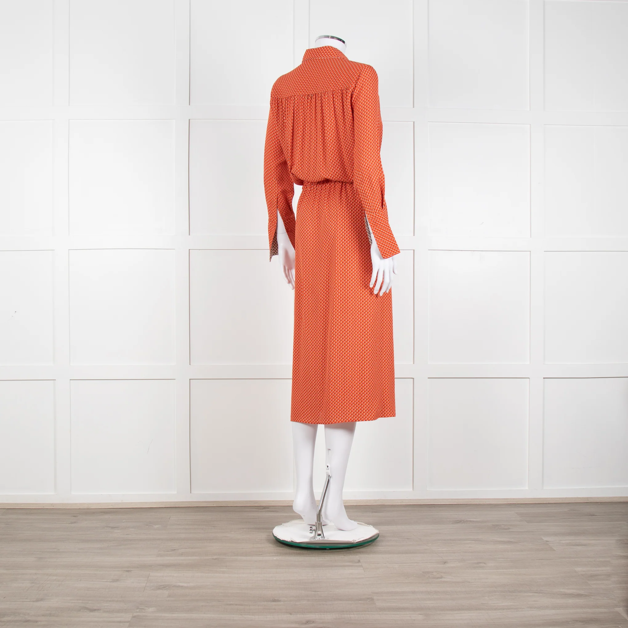 Joseph Orange Floral Print Silk Buttoned Midi Shirt Dress With Drawstring Waist - Image 6