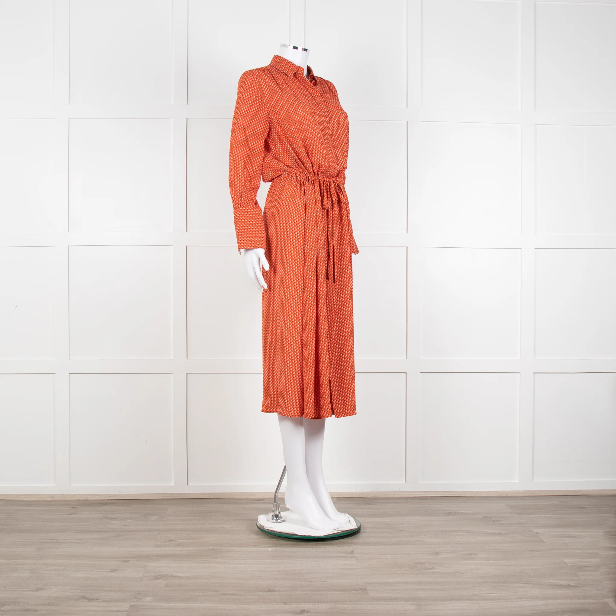 Joseph Orange Floral Print Silk Buttoned Midi Shirt Dress With Drawstring Waist - Image 8