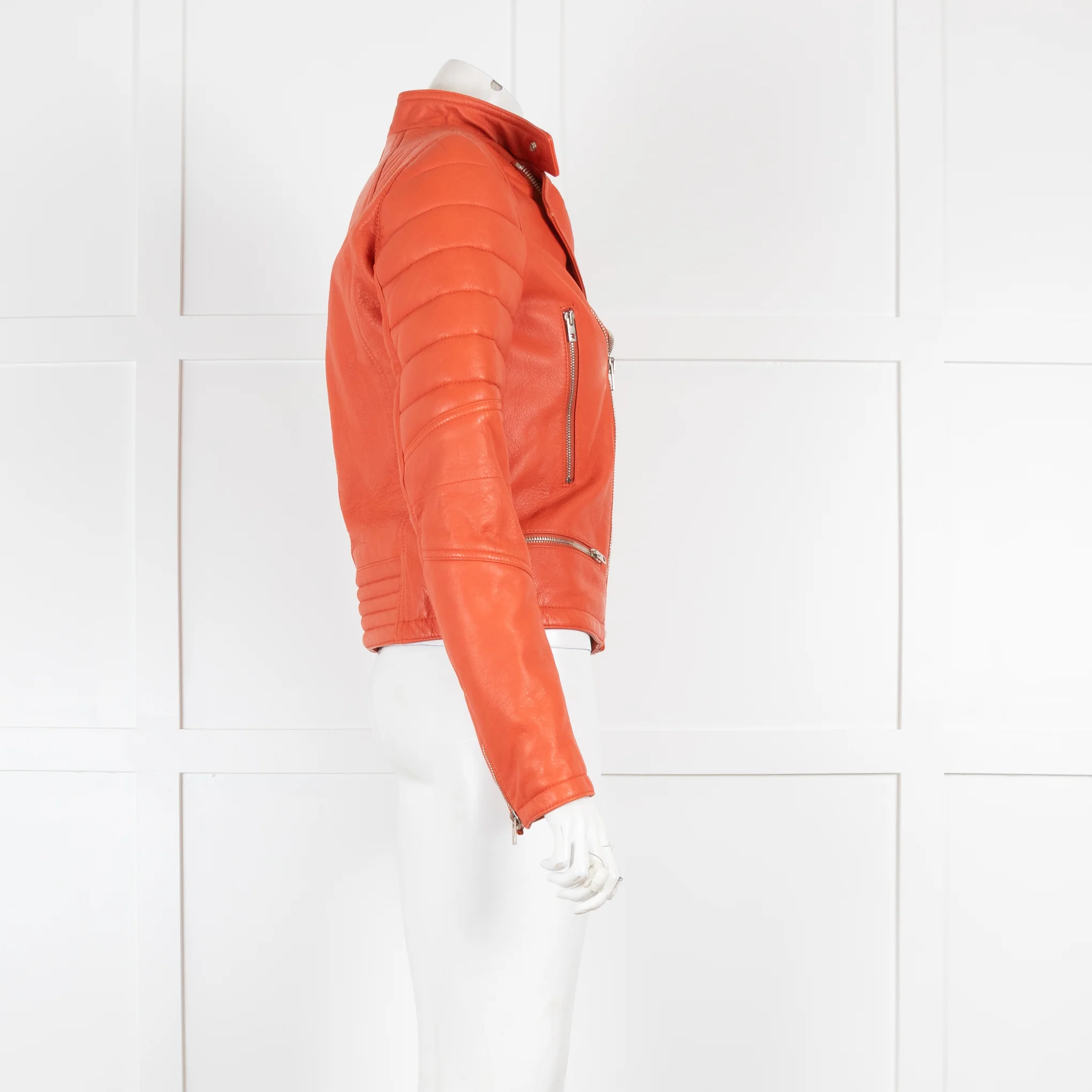Joseph Orange Leather Biker Jacket - Image 2