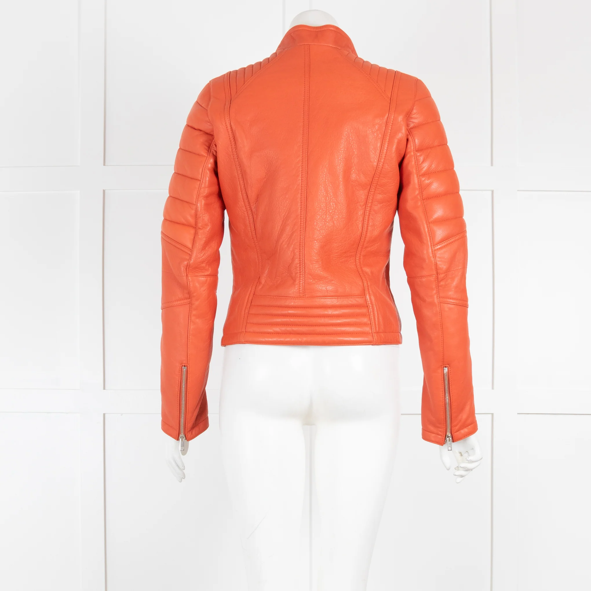 Joseph Orange Leather Biker Jacket - Image 3
