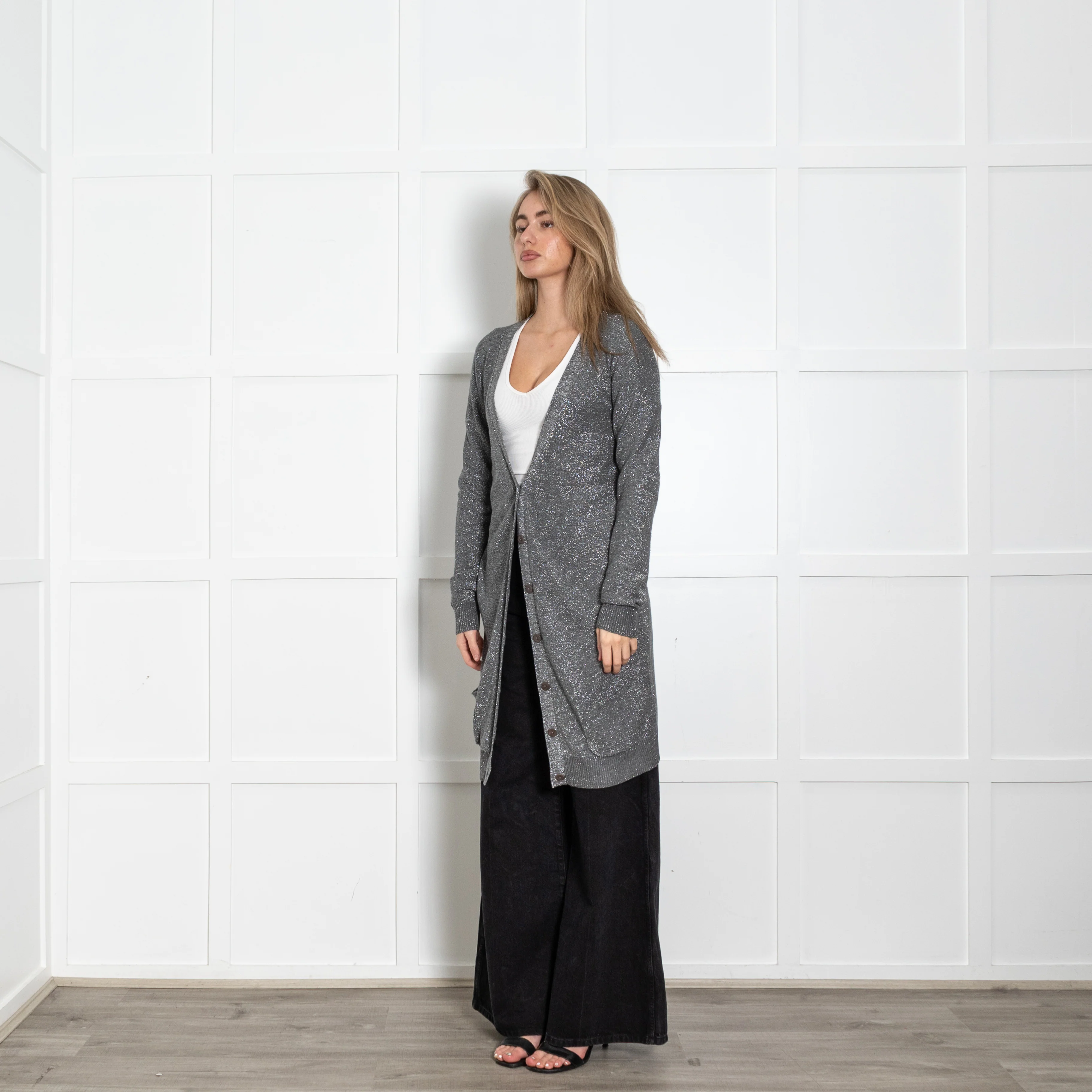 Joseph Silver Silk Blend Long Cardigan - Image 3