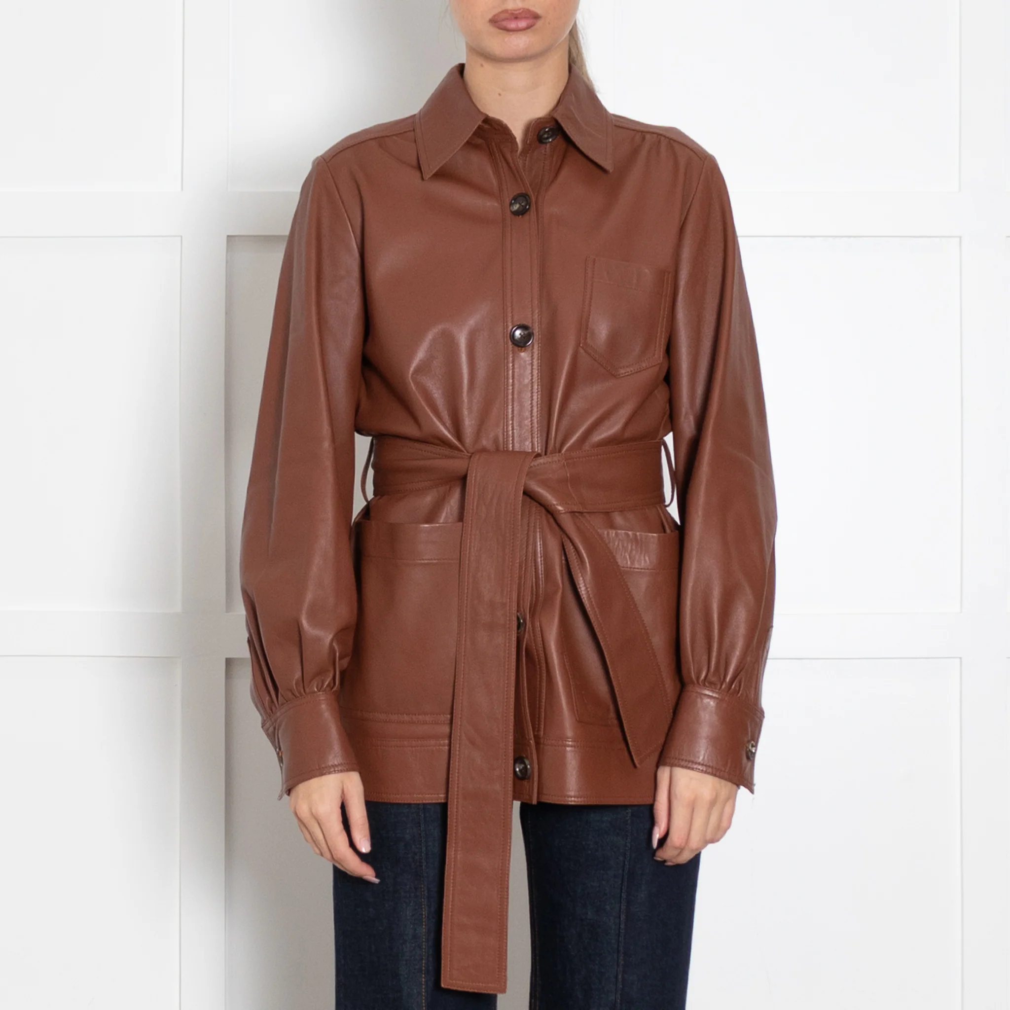 Joseph Tan Leather Jacket With Belt - Image 2