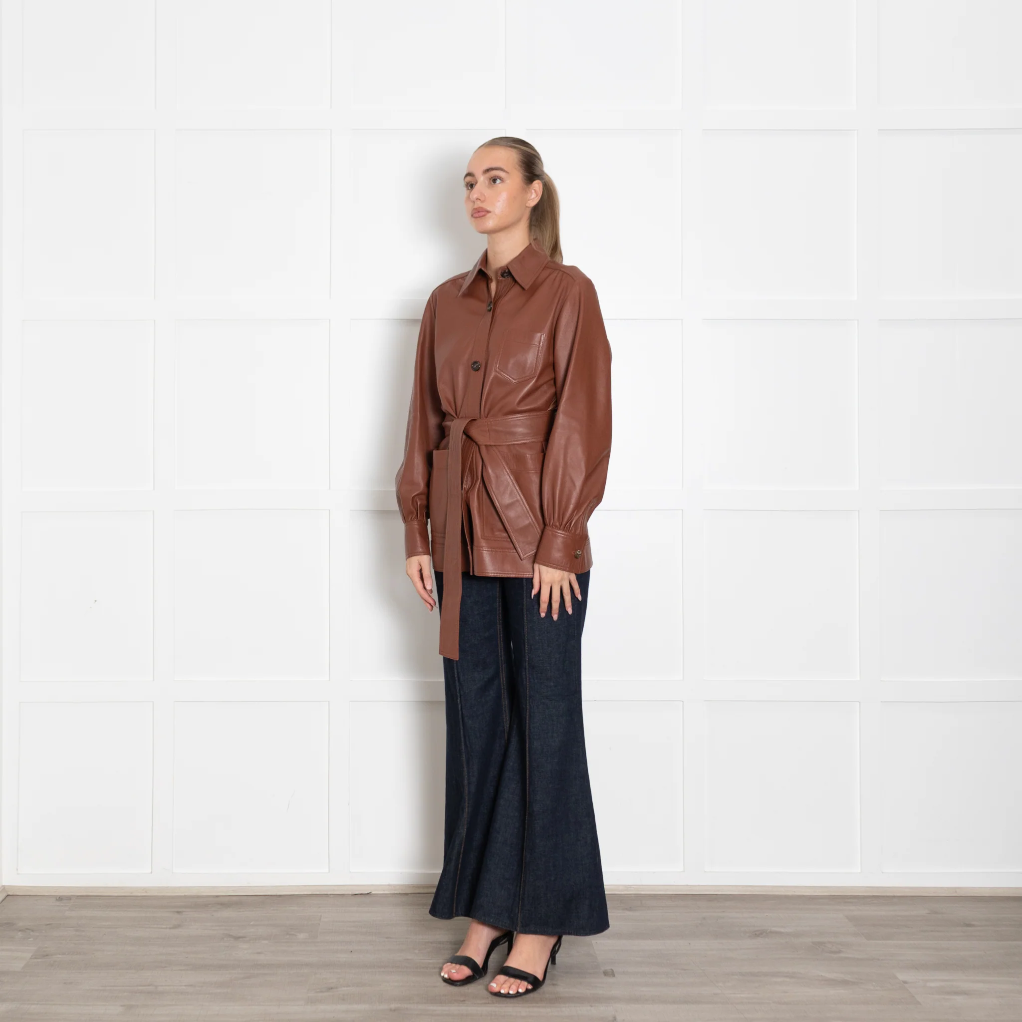 Joseph Tan Leather Jacket With Belt - Image 3