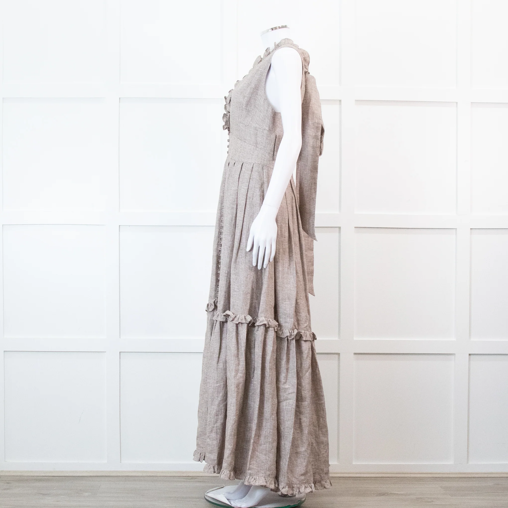 Joslin Juliet Brown Check Tiered Ruffle Maxi Dress - Image 7
