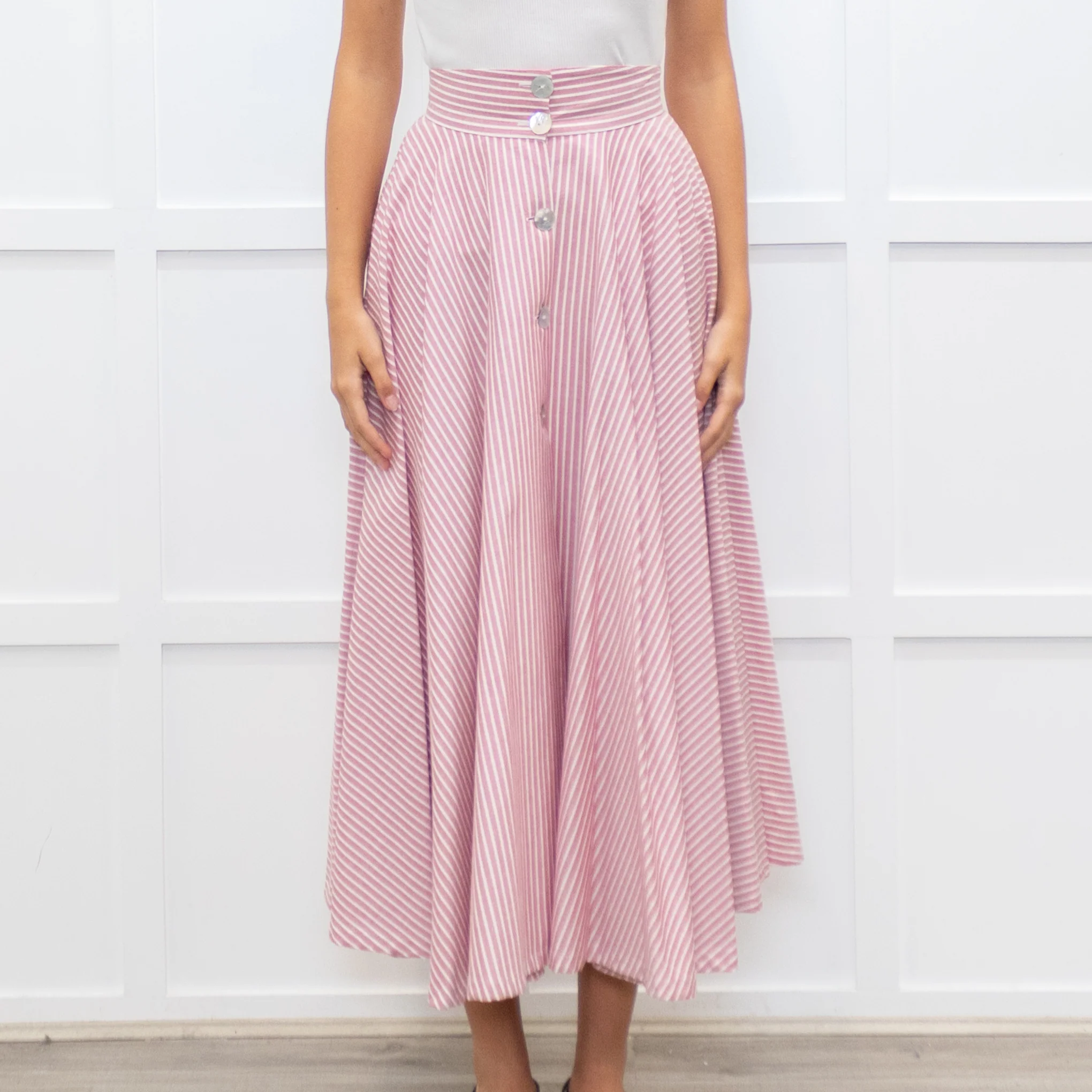 Jour/Ne Pink And White Stripe Circular Skirt - Image 2