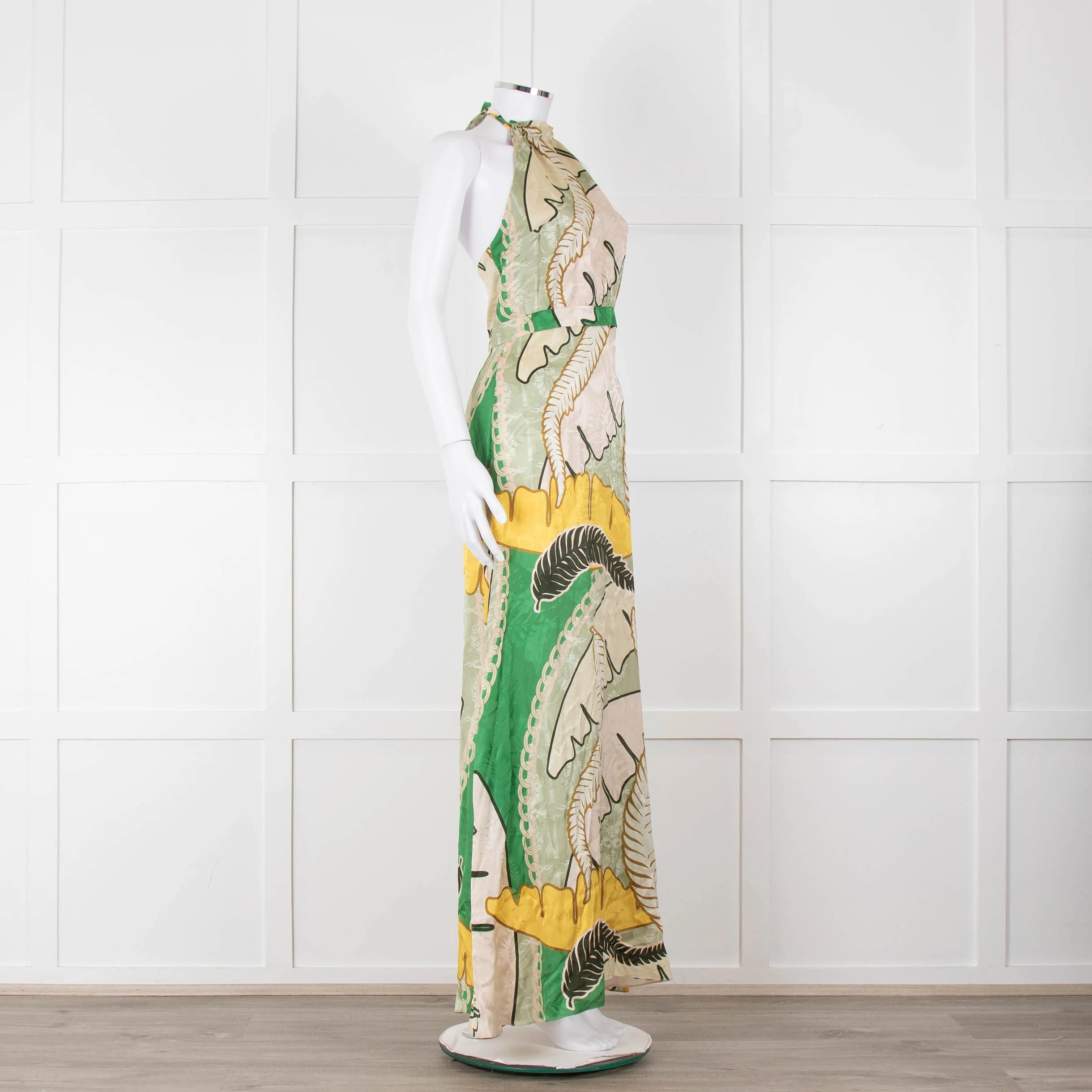 Juan D Dios Cream Green Botanical Print Halter Maxi Dress - Image 2