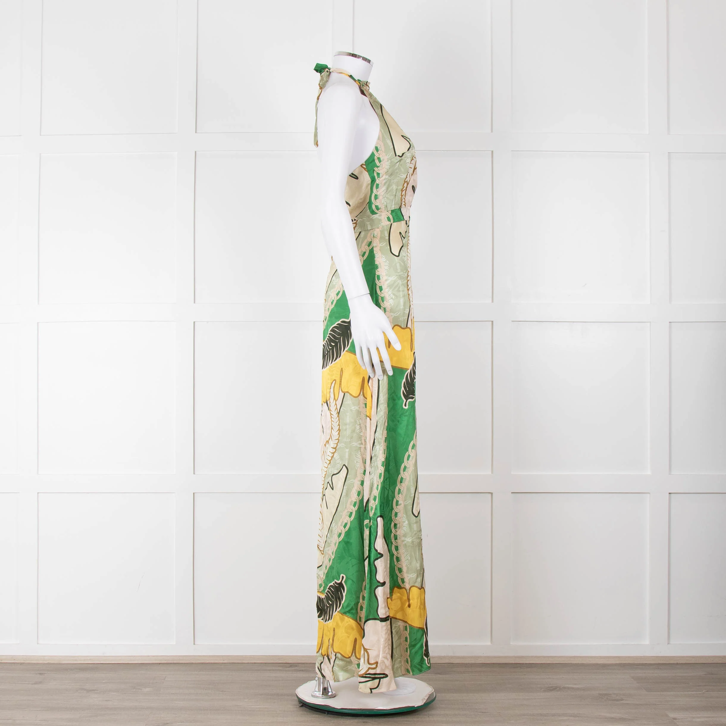 Juan D Dios Cream Green Botanical Print Halter Maxi Dress - Image 3