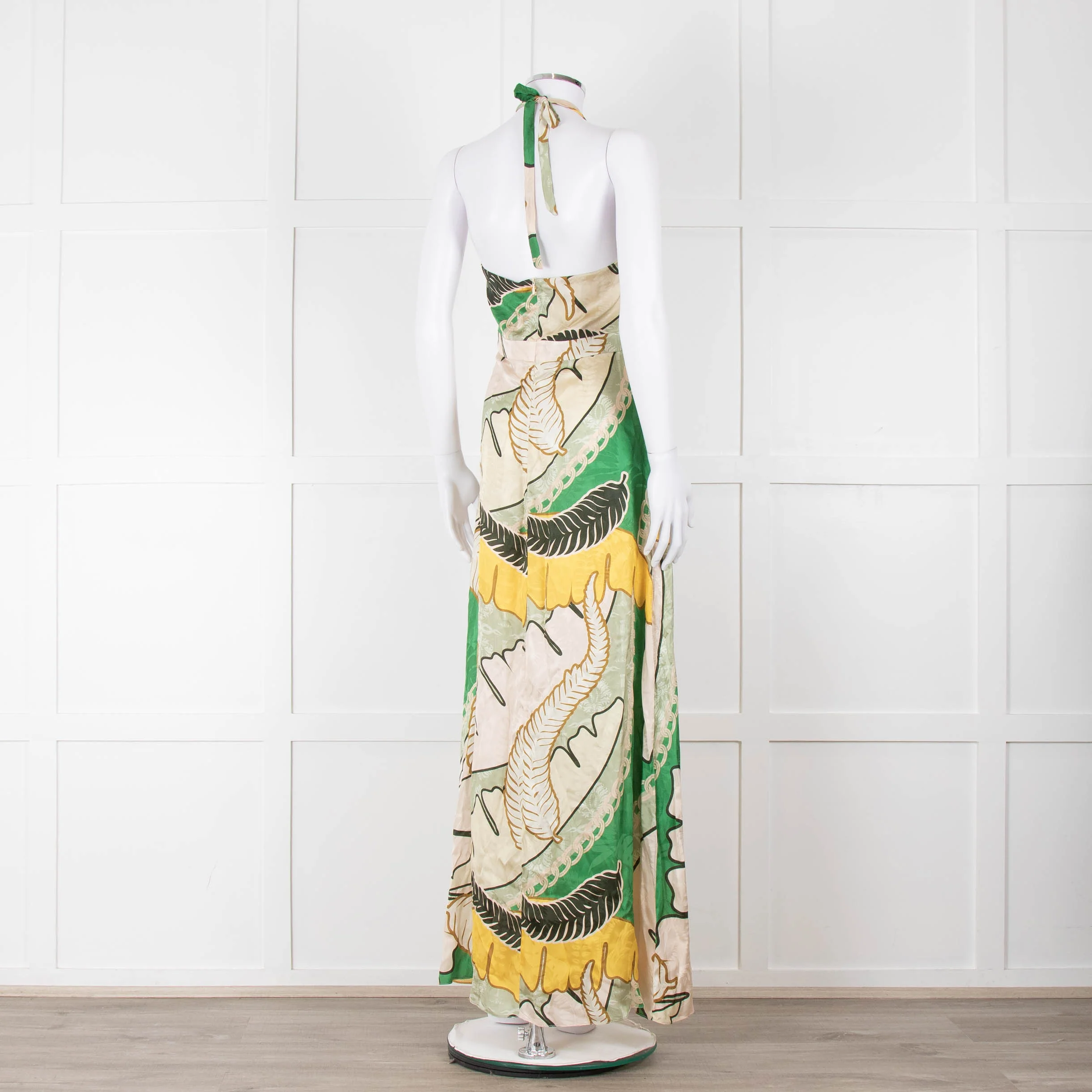 Juan D Dios Cream Green Botanical Print Halter Maxi Dress - Image 4