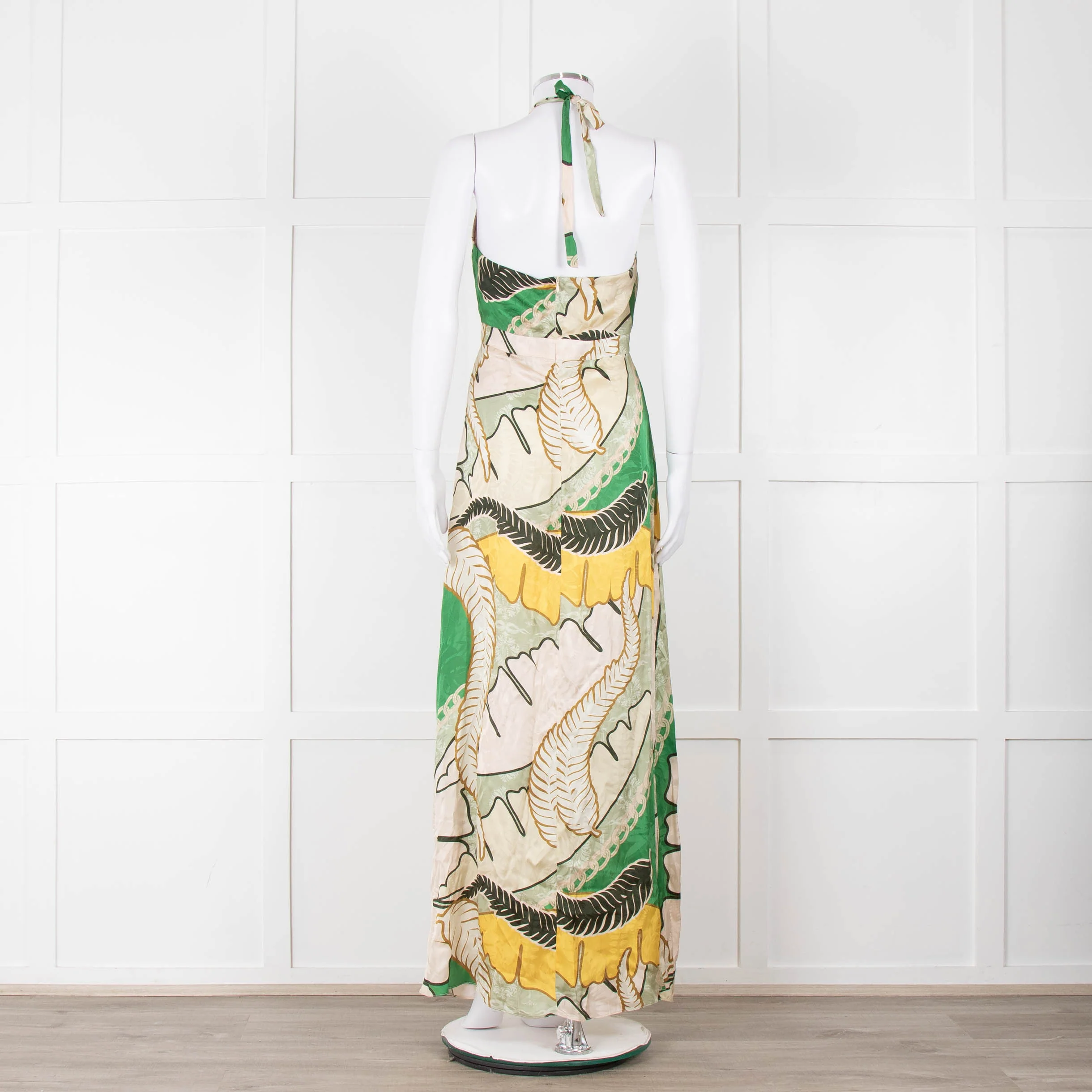 Juan D Dios Cream Green Botanical Print Halter Maxi Dress - Image 5