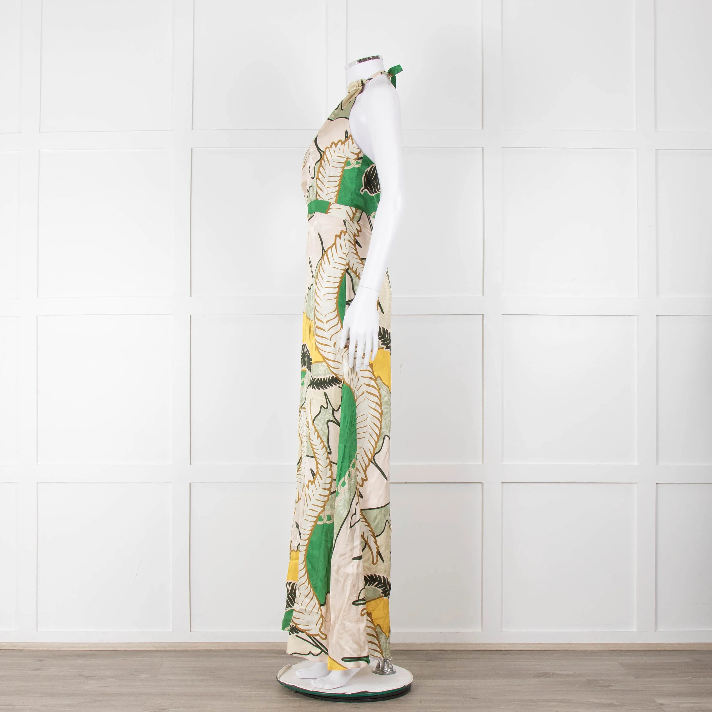 Juan D Dios Cream Green Botanical Print Halter Maxi Dress - Image 7