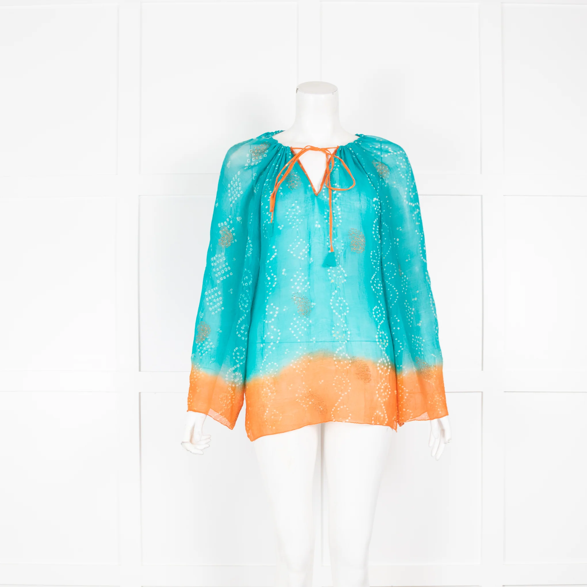 Juliet Dunn Orange and Turquoise Ombre Top