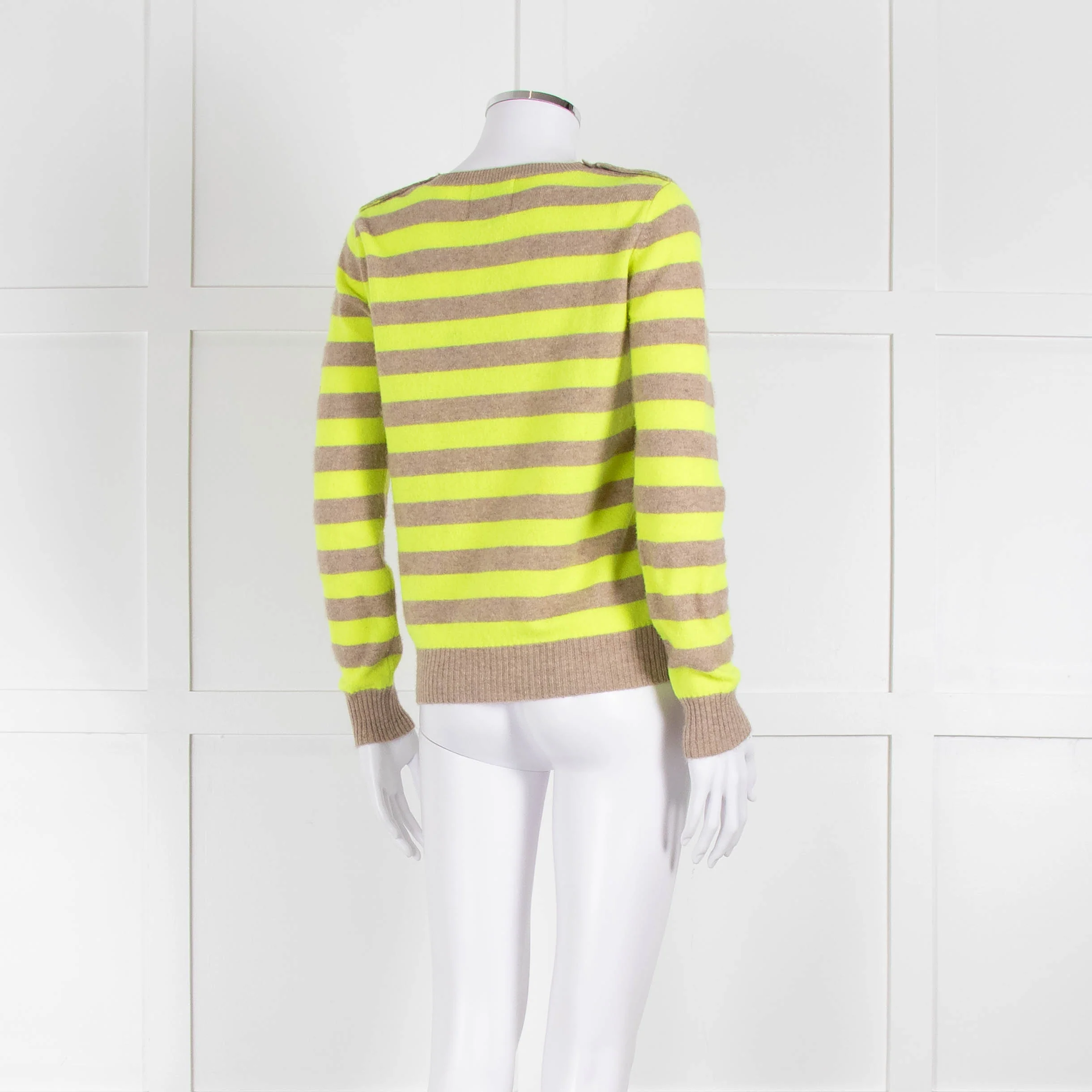 Jumper 1234 Beige Neon Green Striped Cashmere Sweater - Image 4