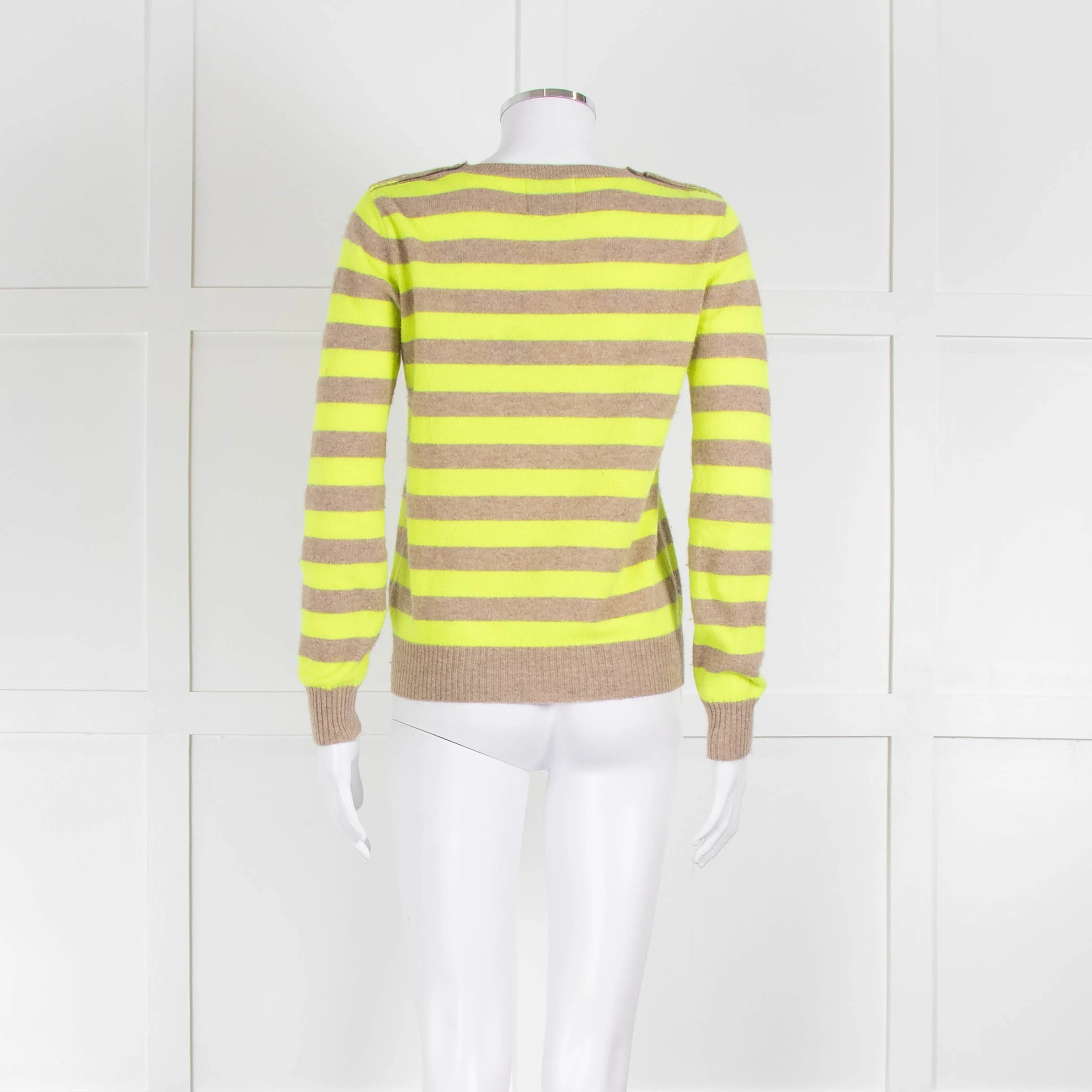 Jumper 1234 Beige Neon Green Striped Cashmere Sweater - Image 5