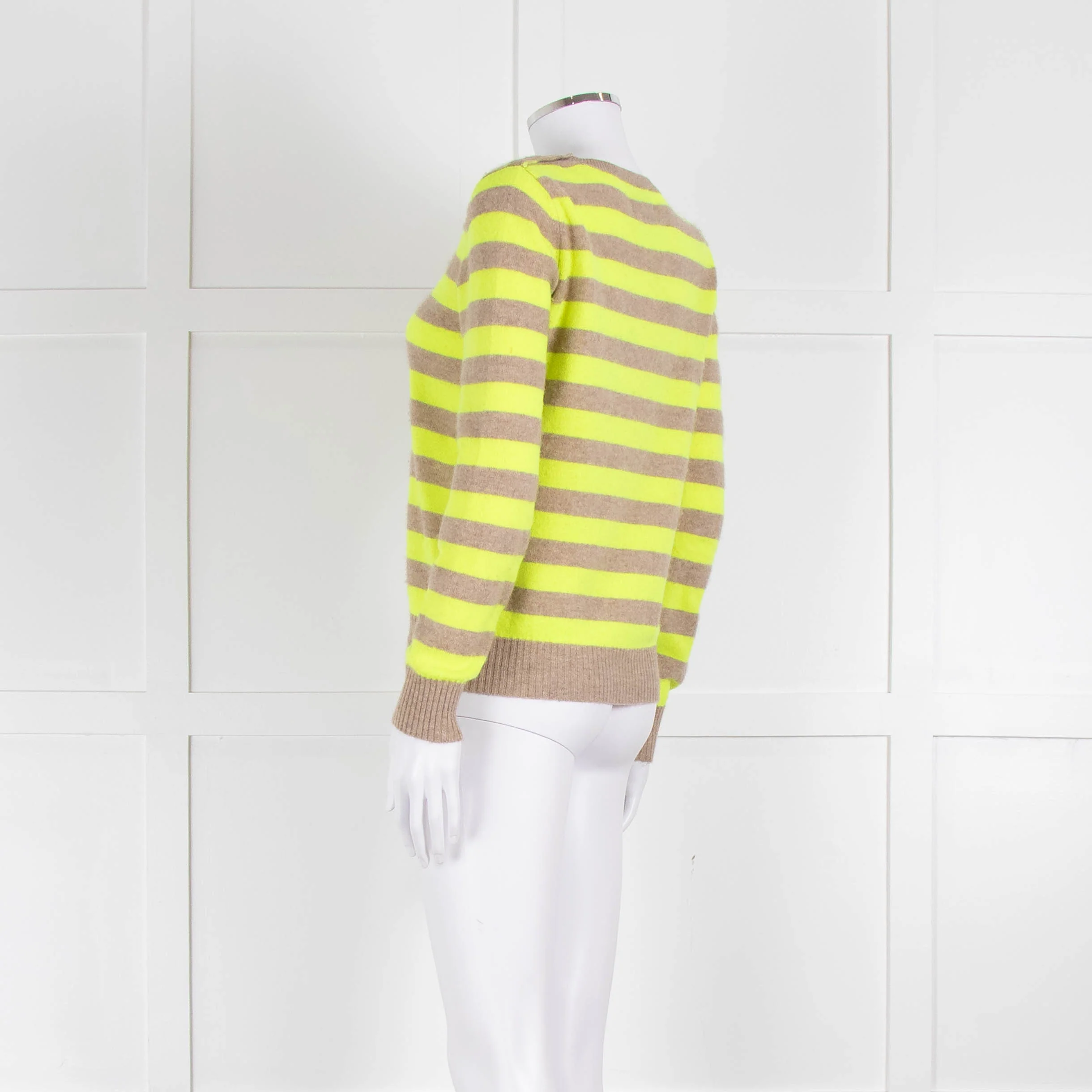 Jumper 1234 Beige Neon Green Striped Cashmere Sweater - Image 6
