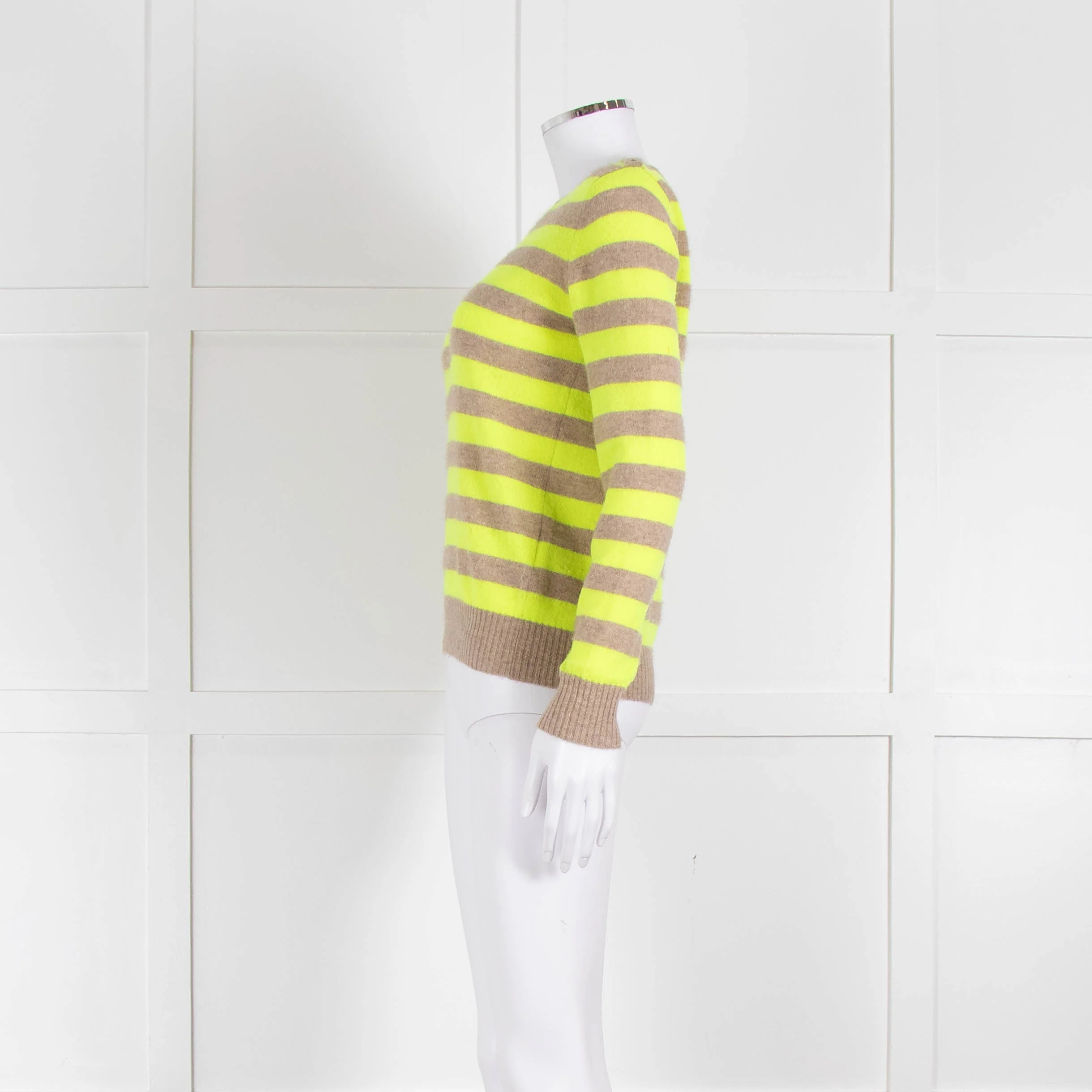 Jumper 1234 Beige Neon Green Striped Cashmere Sweater - Image 7