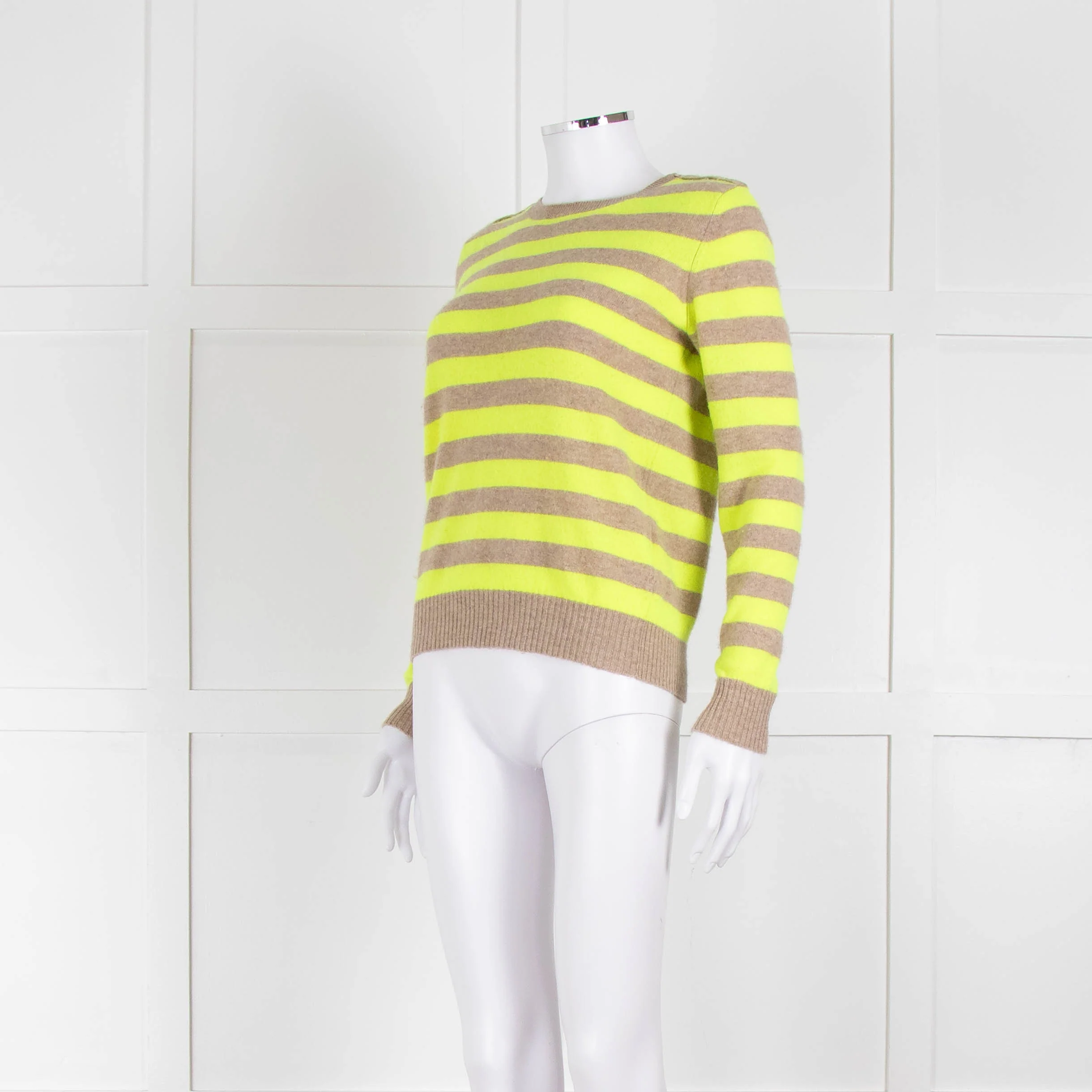 Jumper 1234 Beige Neon Green Striped Cashmere Sweater - Image 8