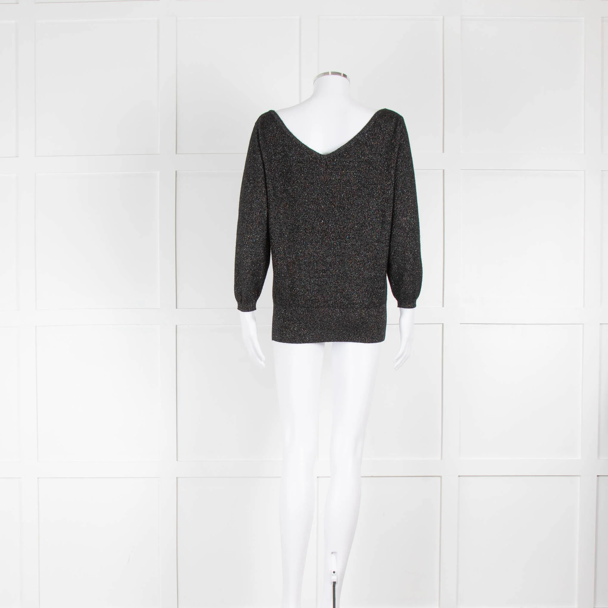 Jumper 1234 Black Metallic Thread Cashmere V Neck Jumper - Image 3