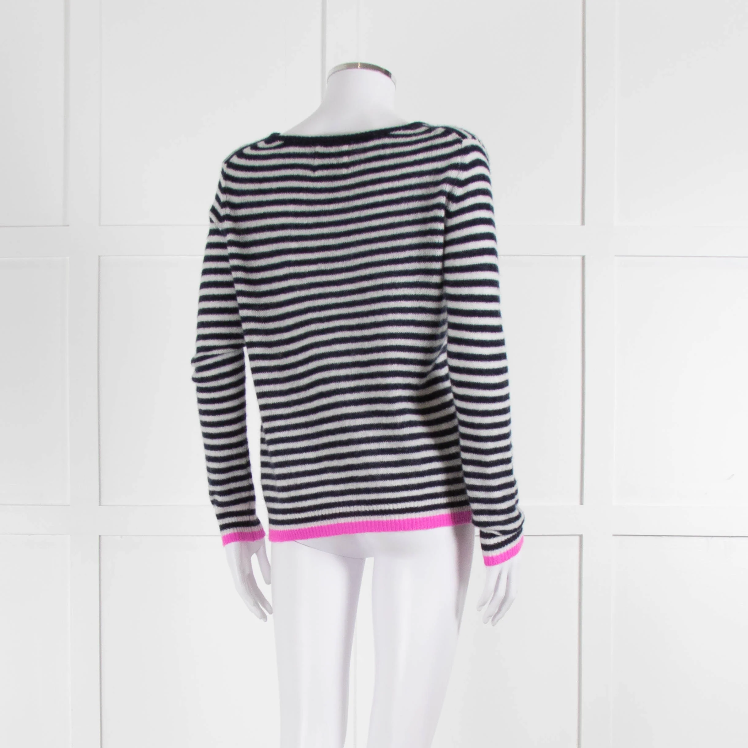 Jumper 1234 Navy White Stripe Pink Trim Cashmere Sweater - Image 4