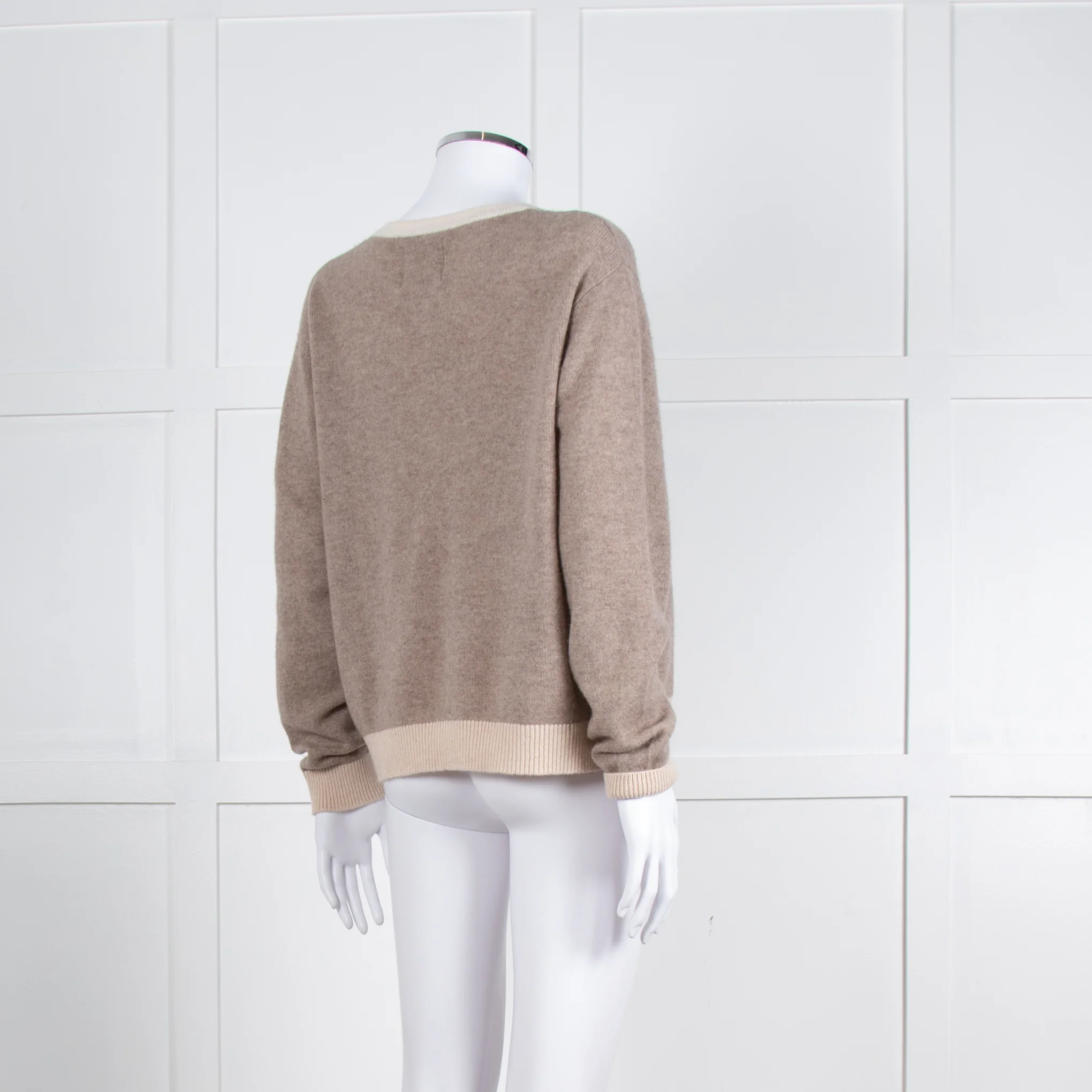 Jumper 1234 Pale Brown Cashmere Cardigan Contrast Neck And Cuff - Image 4