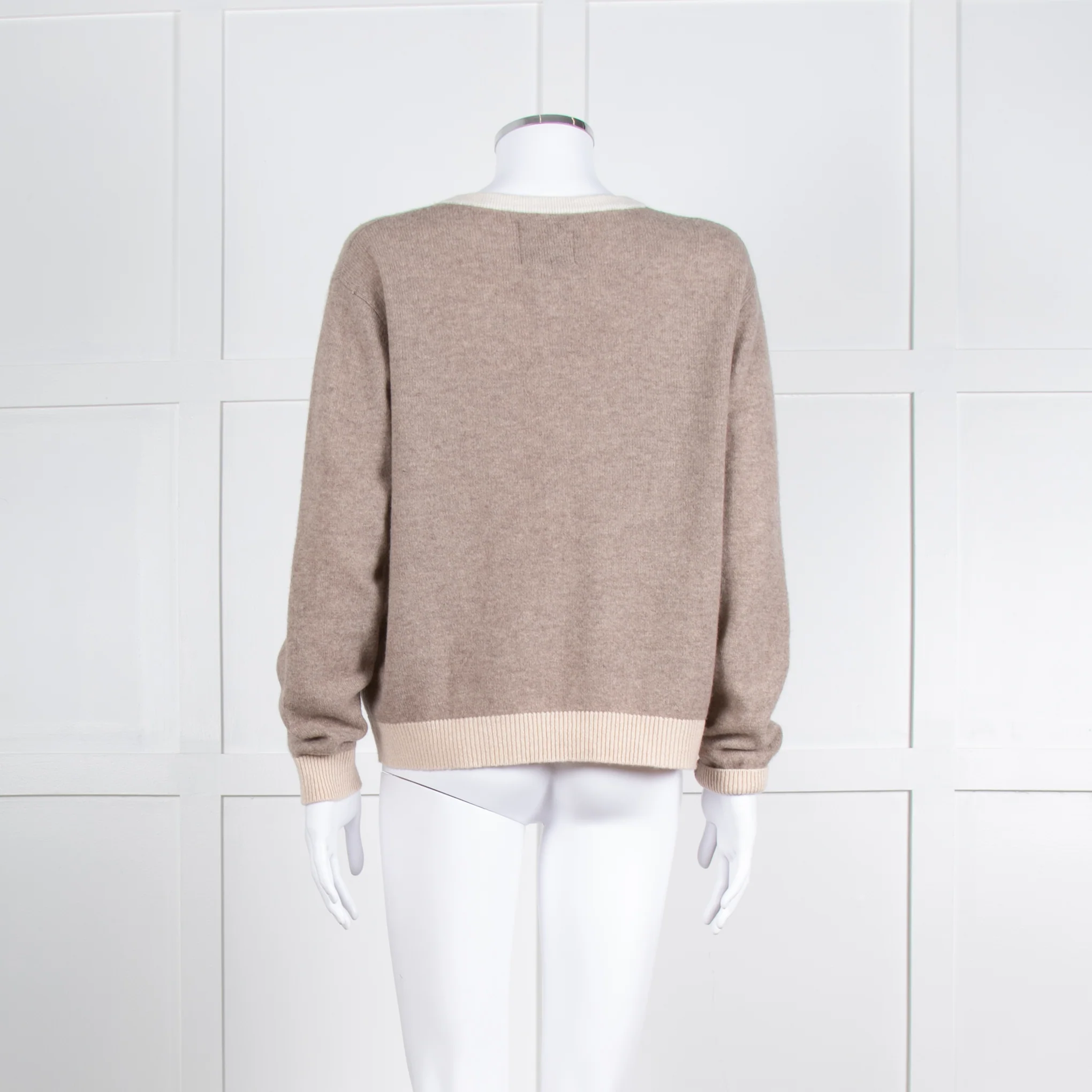 Jumper 1234 Pale Brown Cashmere Cardigan Contrast Neck And Cuff - Image 5