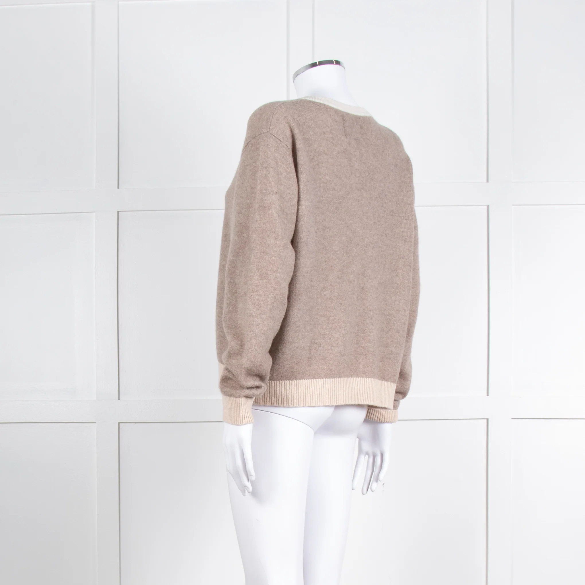 Jumper 1234 Pale Brown Cashmere Cardigan Contrast Neck And Cuff - Image 6