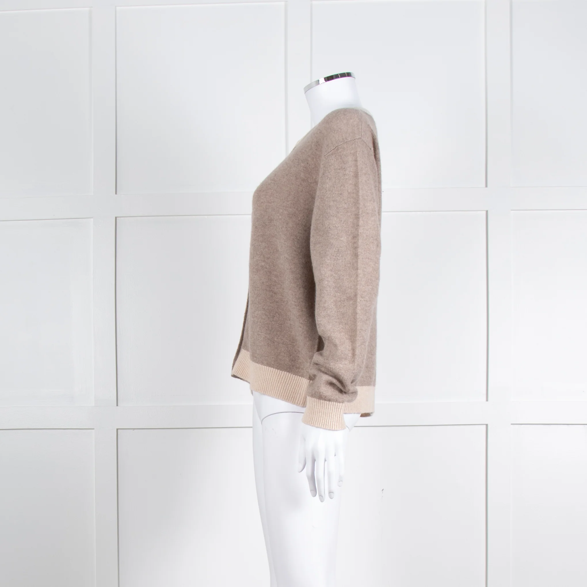 Jumper 1234 Pale Brown Cashmere Cardigan Contrast Neck And Cuff - Image 7