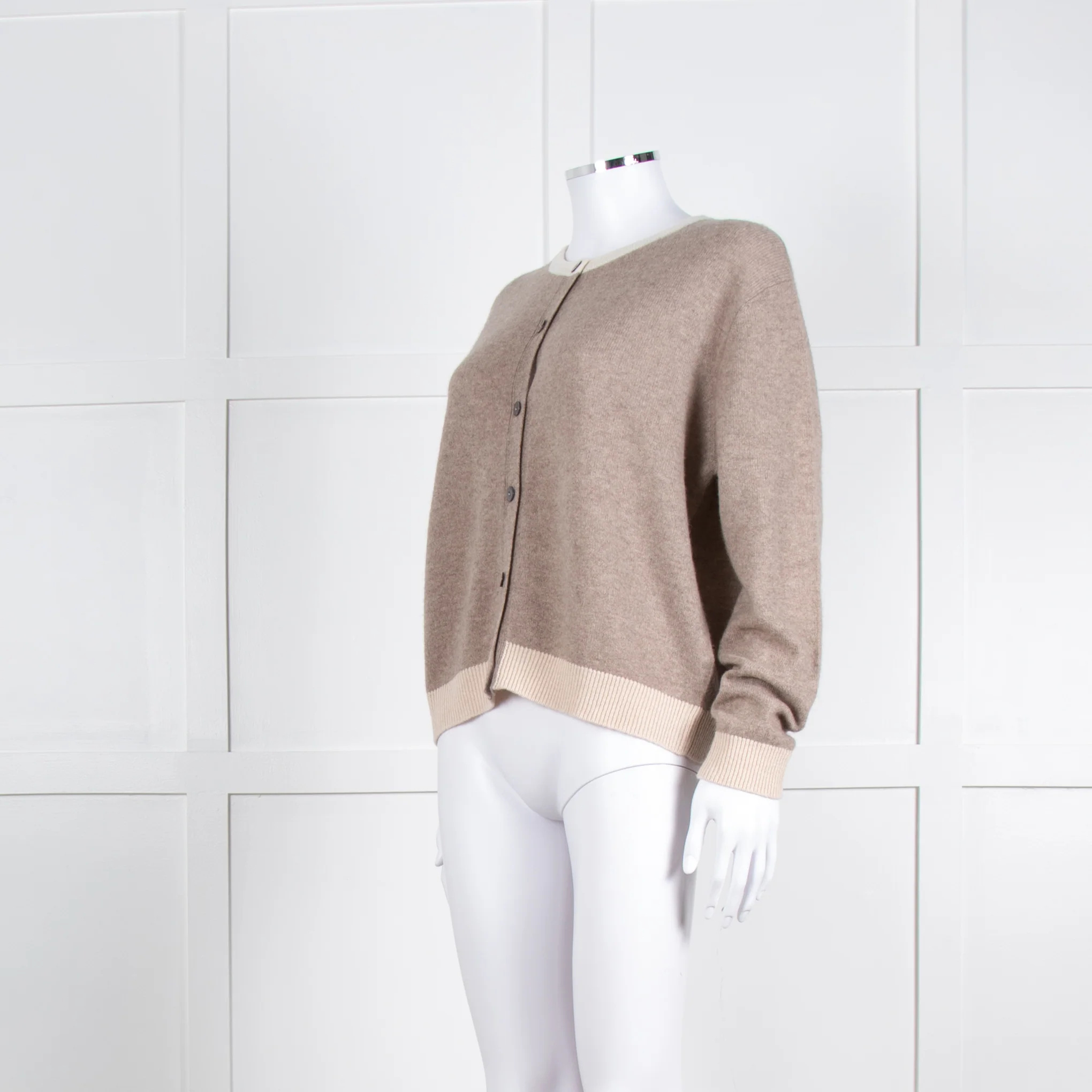 Jumper 1234 Pale Brown Cashmere Cardigan Contrast Neck And Cuff - Image 8