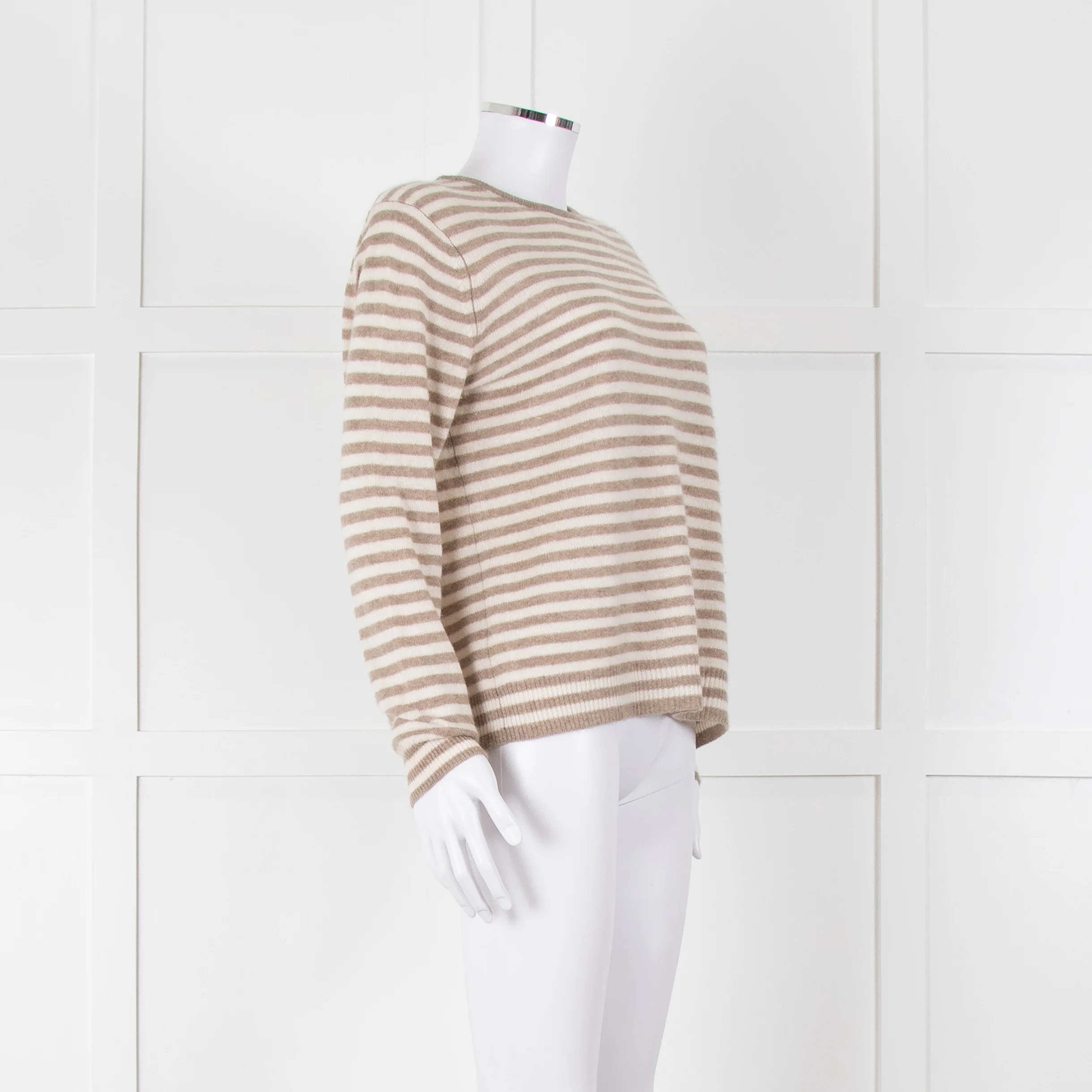 Jumper 1234 Stone And Cream Stripe Cashmere Jumper - Image 2