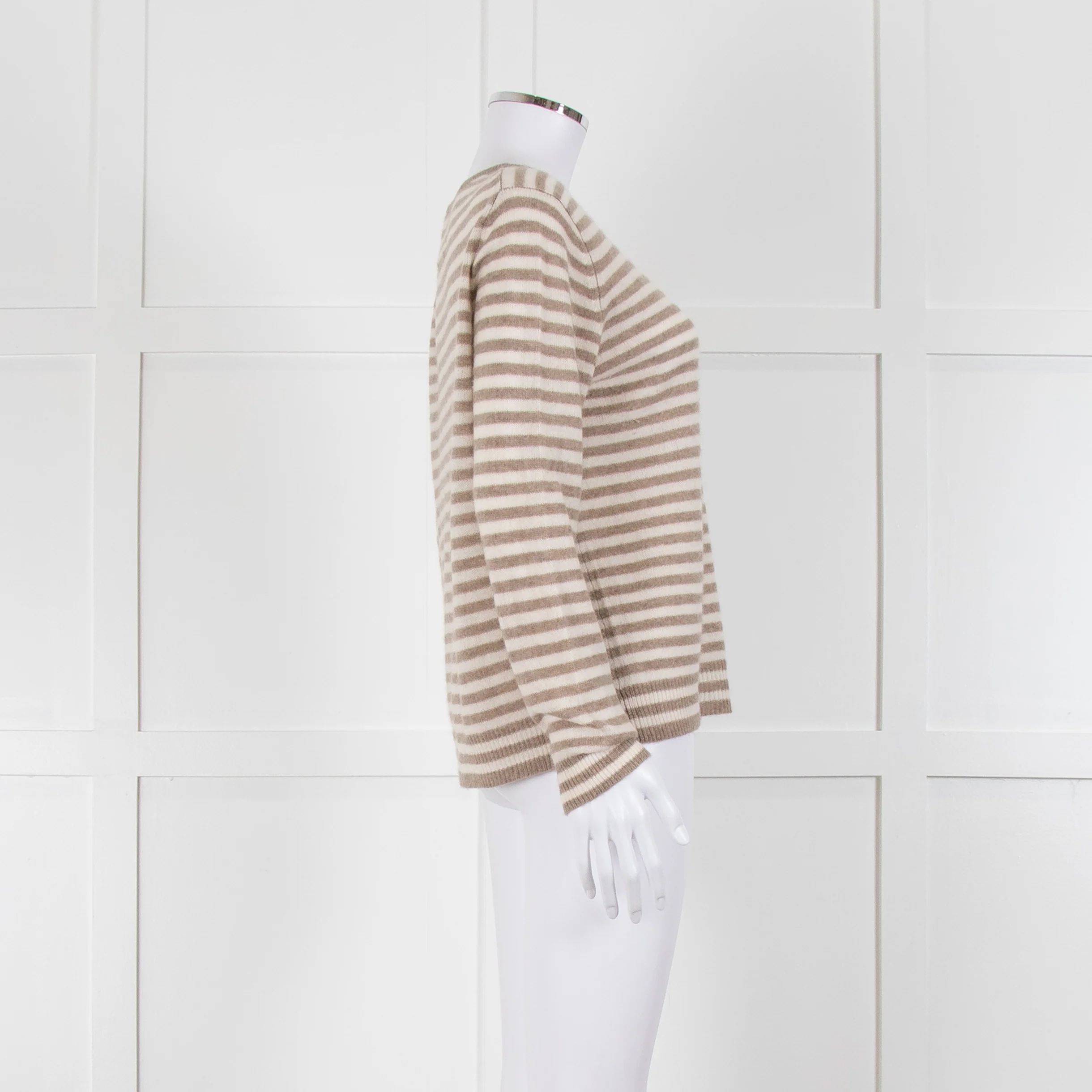 Jumper 1234 Stone And Cream Stripe Cashmere Jumper - Image 3