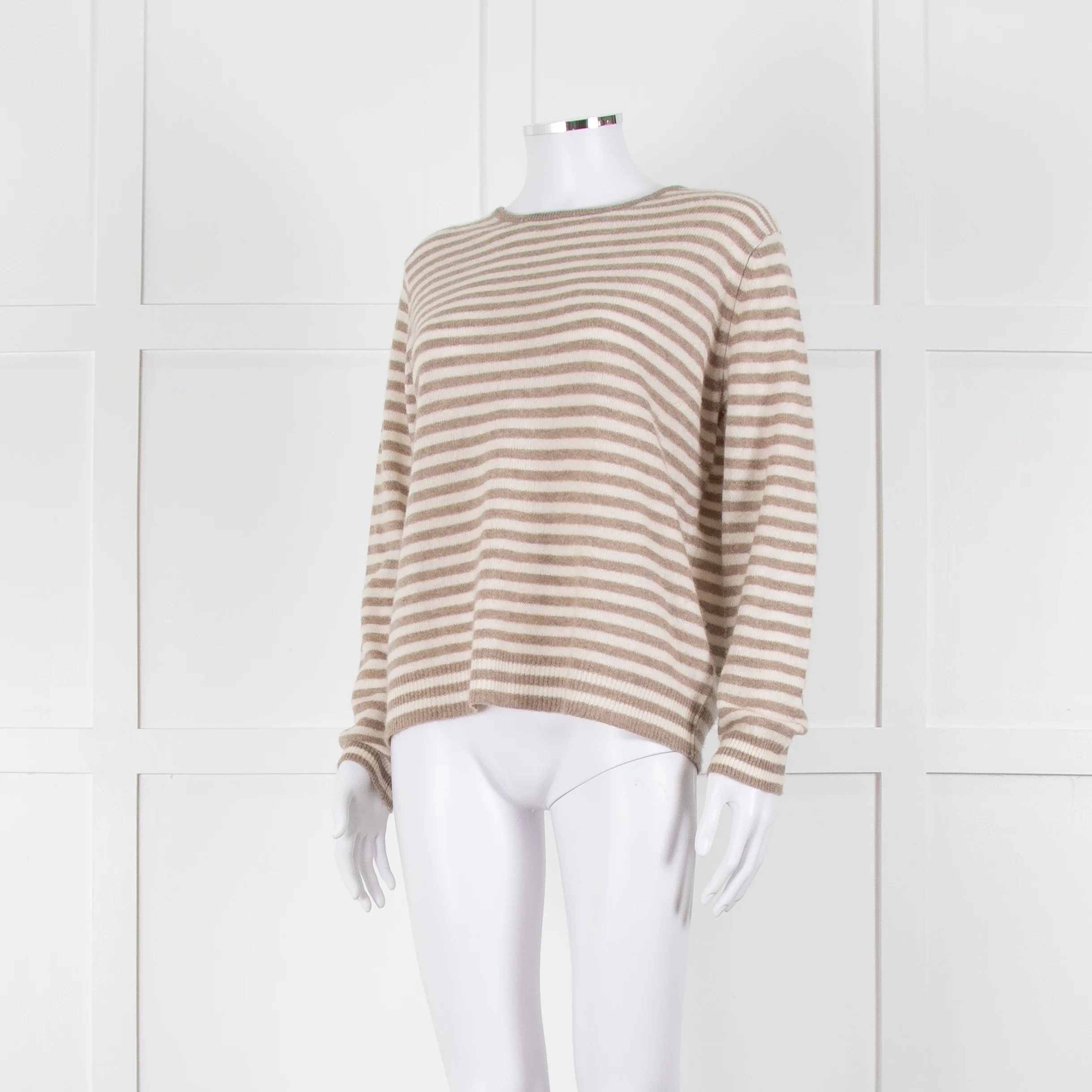 Jumper 1234 Stone And Cream Stripe Cashmere Jumper - Image 8