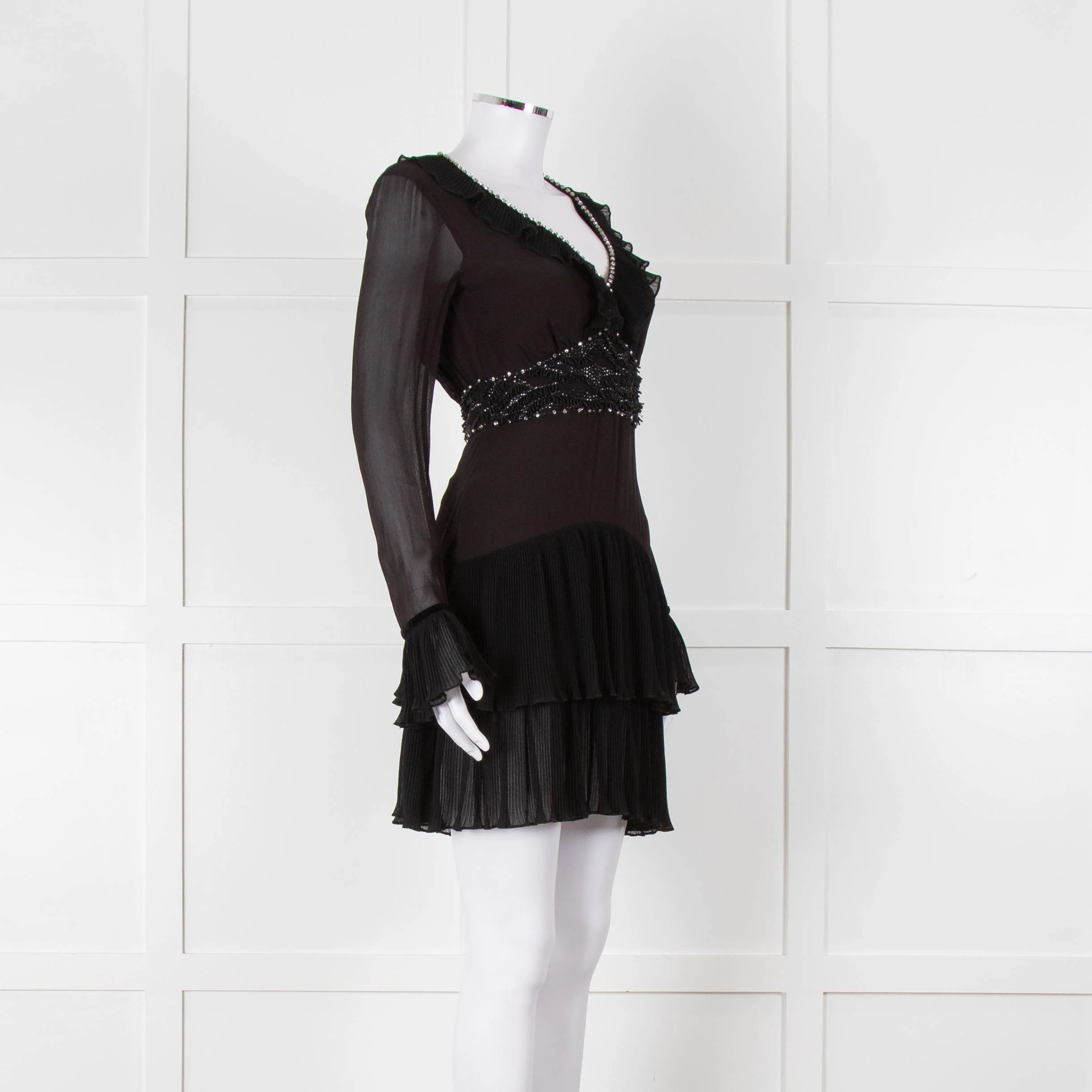 Just Cavalli Black Embellished Frill Trim Short Dress - Image 2