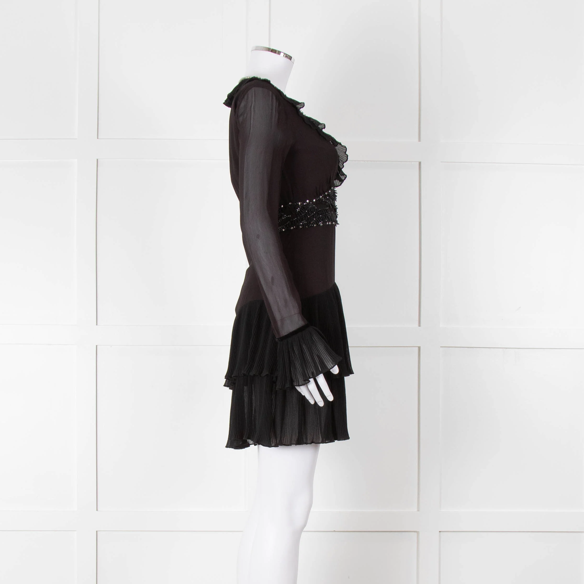 Just Cavalli Black Embellished Frill Trim Short Dress - Image 3