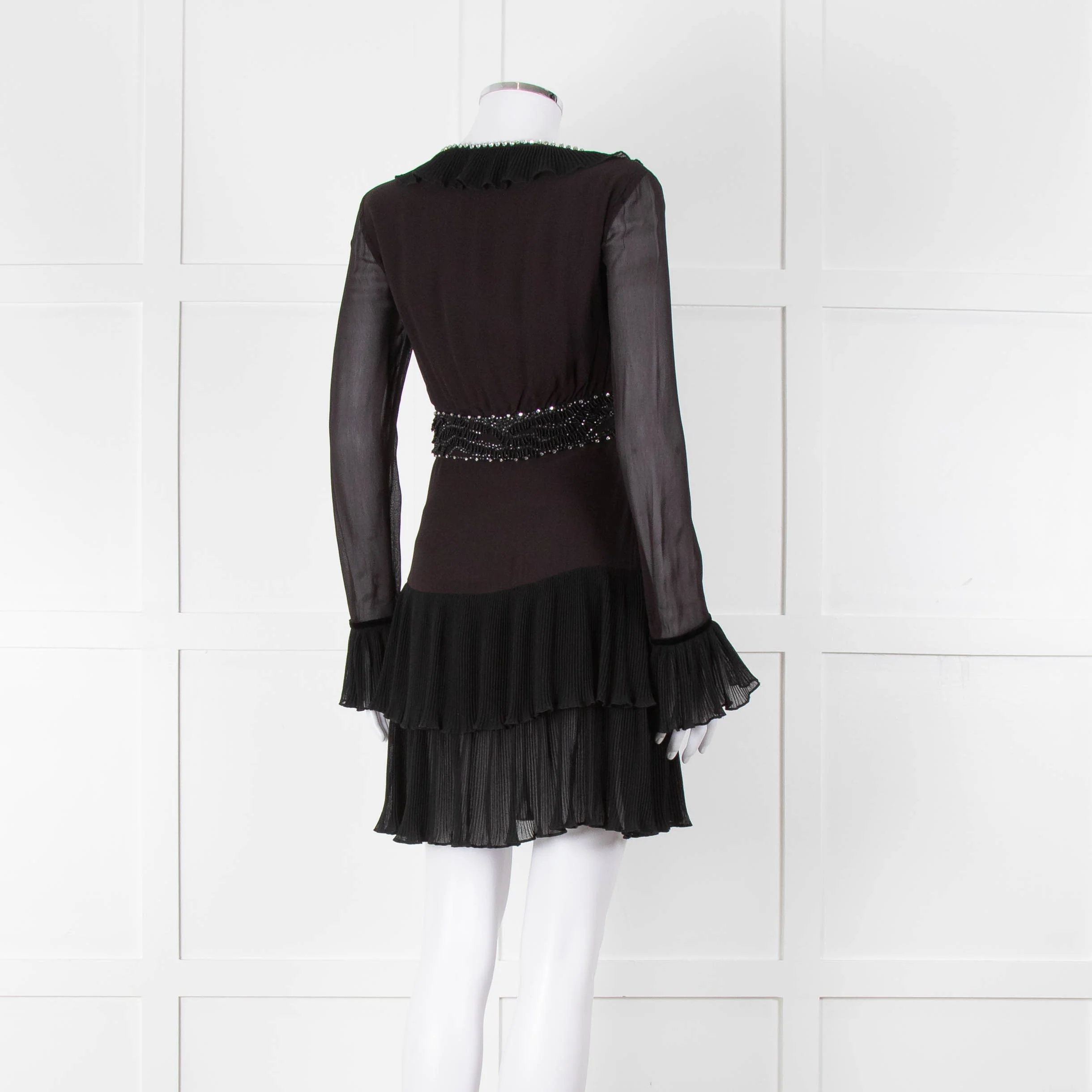 Just Cavalli Black Embellished Frill Trim Short Dress - Image 4