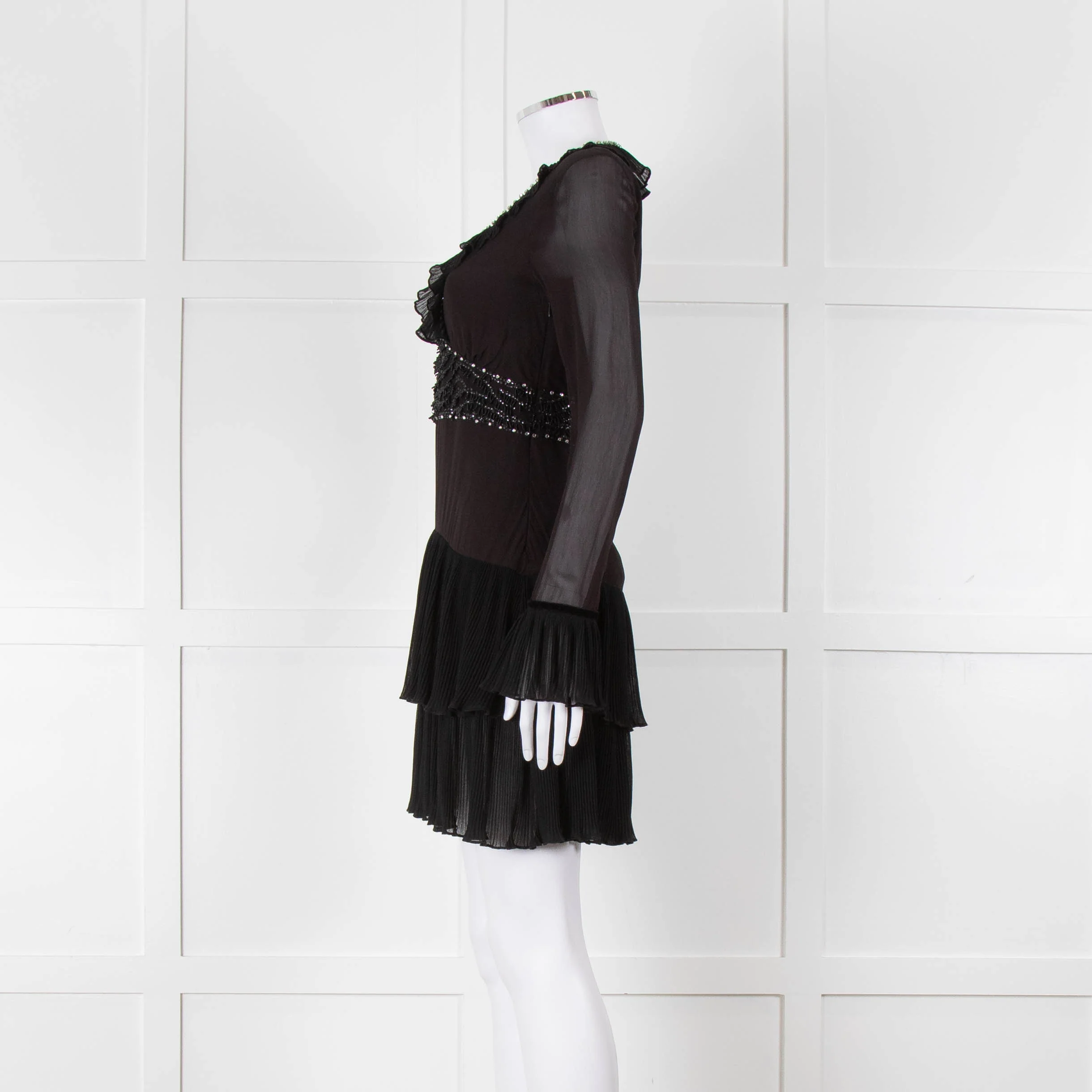 Just Cavalli Black Embellished Frill Trim Short Dress - Image 7